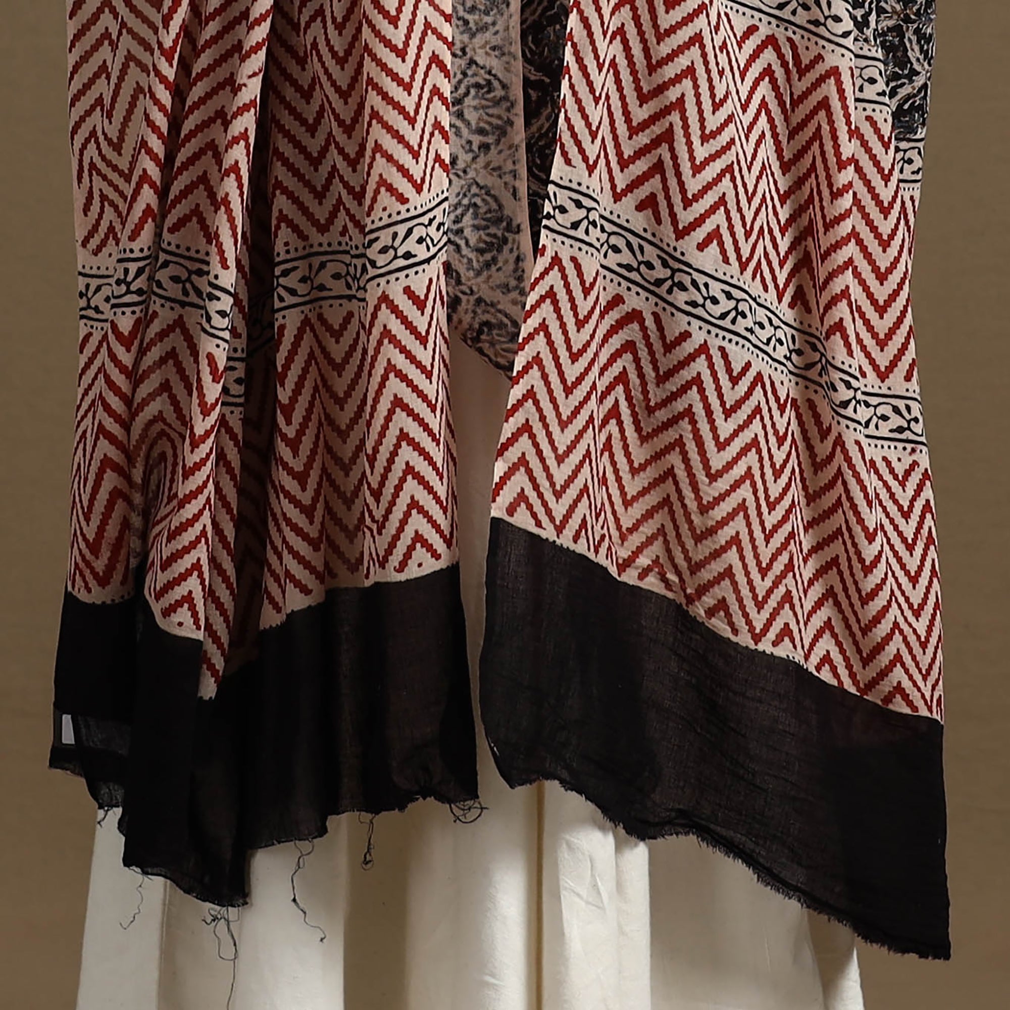 ARTISAN HAND BLOCK PRINTS Black - Block Print Mul Cotton Bagru Dupatta 27 - view 4
