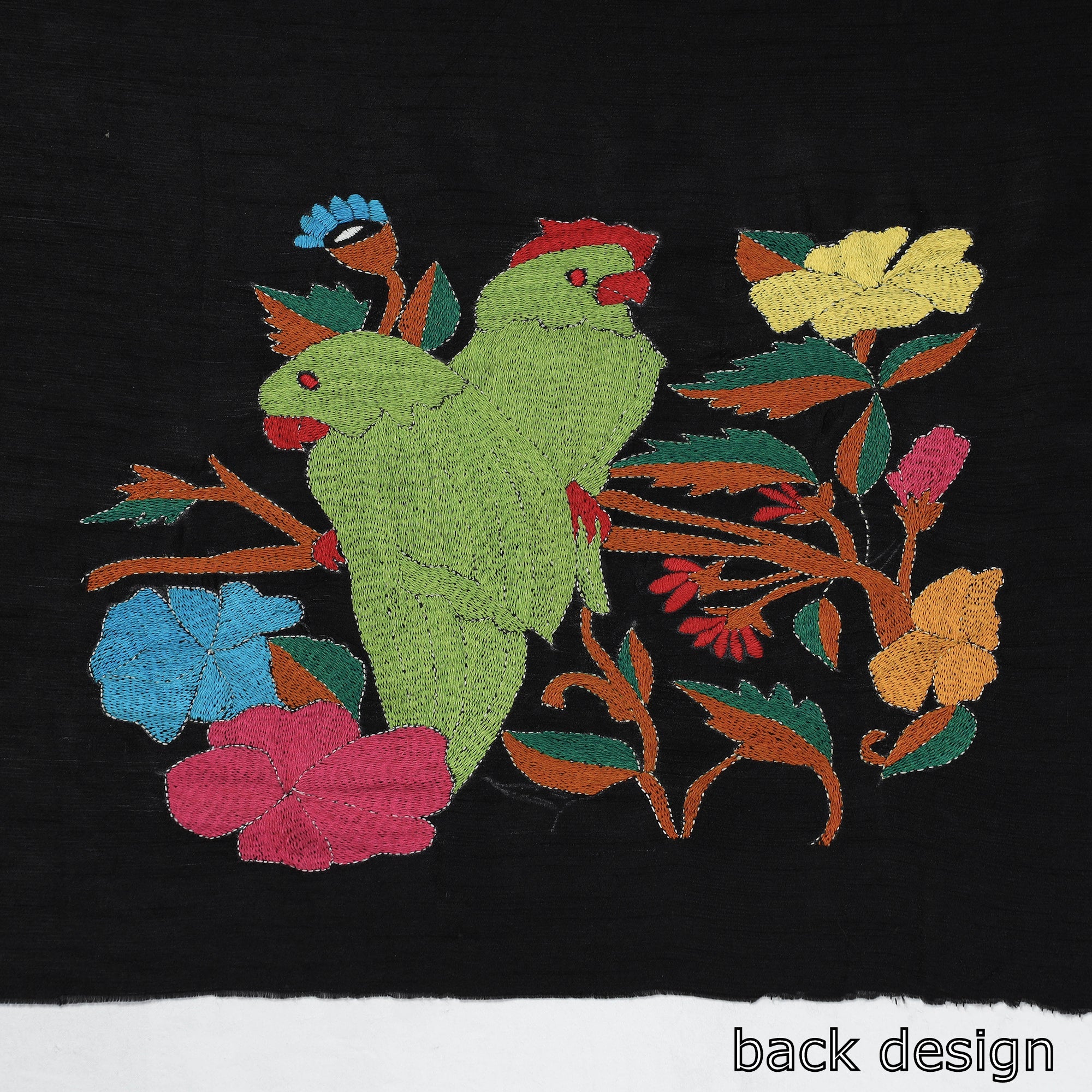 ITOKRI CRAFTS INITIATIVE Black - Bengal Kantha Embroidery Raw Silk Blouse Piece - view 4