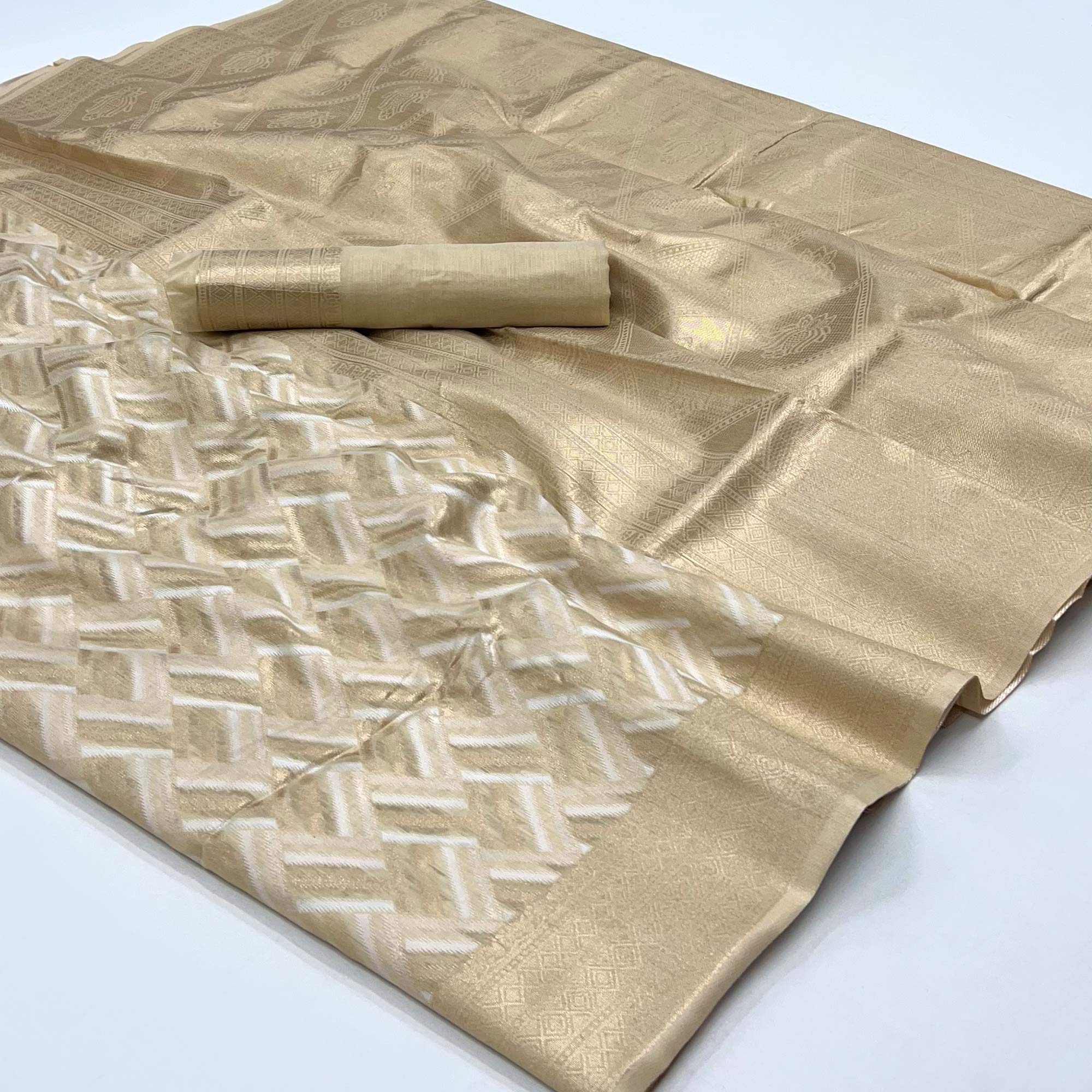 Peachmode Chikoo Woven Linen Saree – Women's