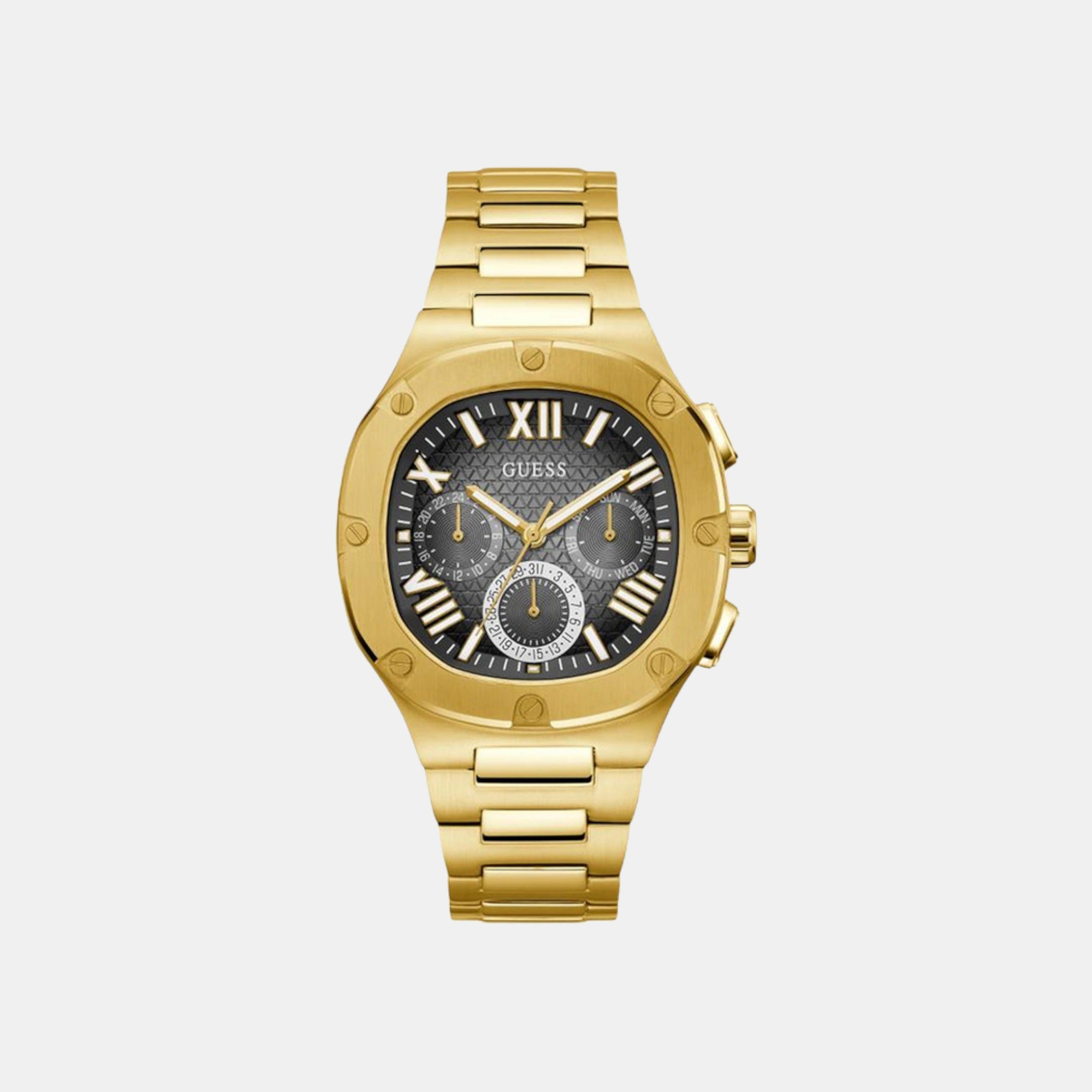 Guess Headline Men Quartz Gold Dial Chronograph Stainless Steel Watch GW0572G2