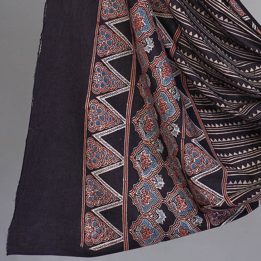 KACHCHH JI CHHAAP Black - 3pc Ajrakh Hand Block Printed Cotton Suit Material Set - view 4
