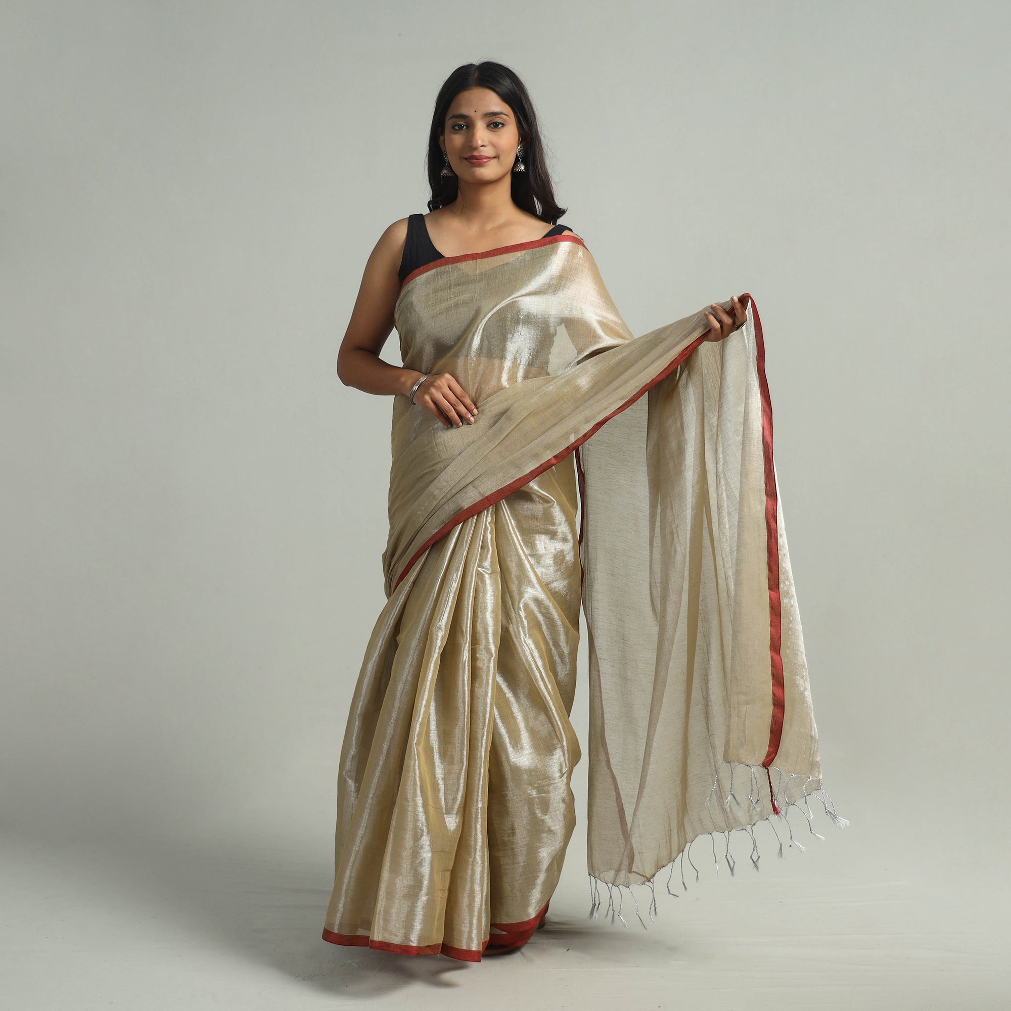 KHUSHBASH - HAPPY LOOM OF EAST Beige - Bengal Fine Tissue Zari Saree 02 - view 2