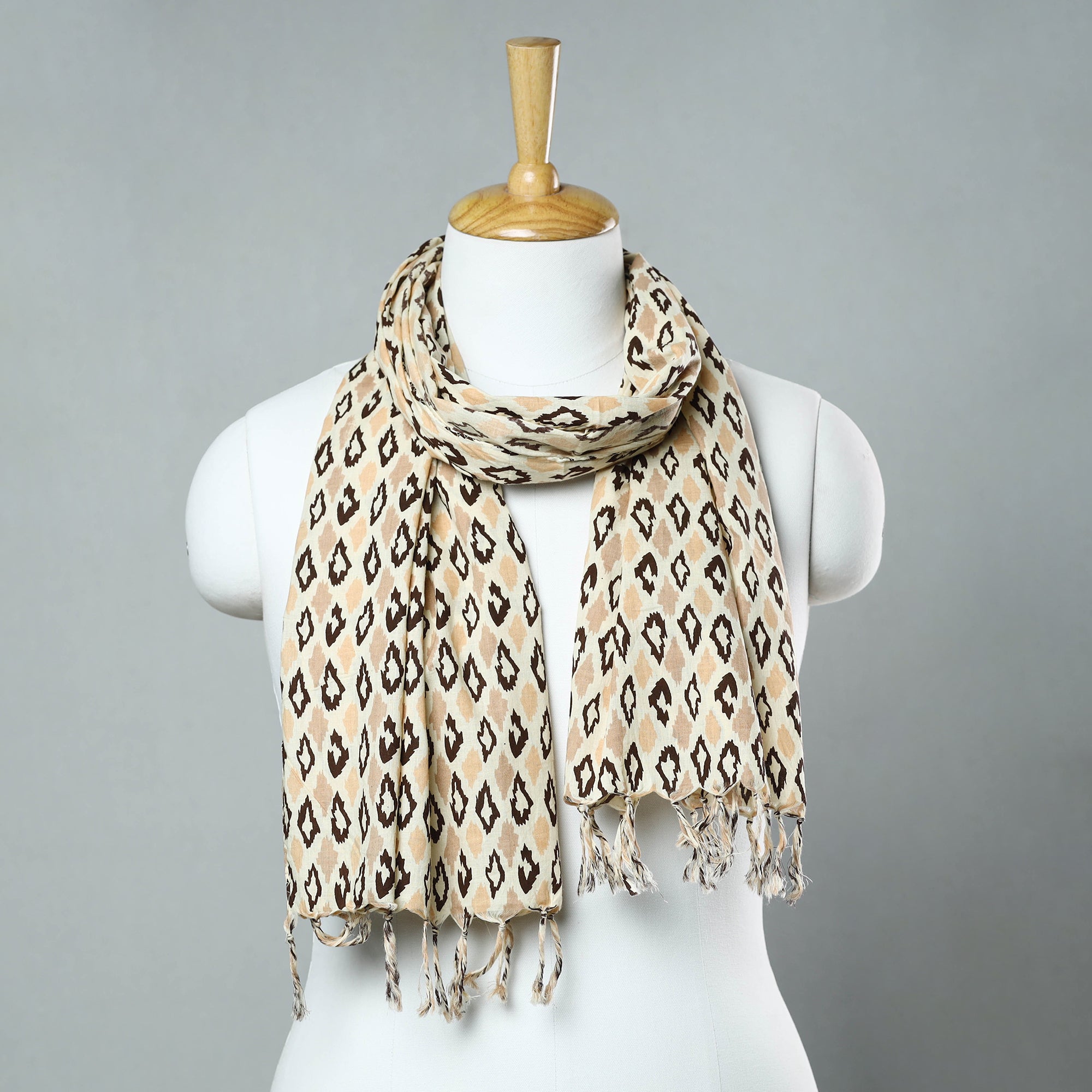 HAVELI CHRONICLES Brown - Sanganeri Block Printed Cotton Stole with Tassels 108