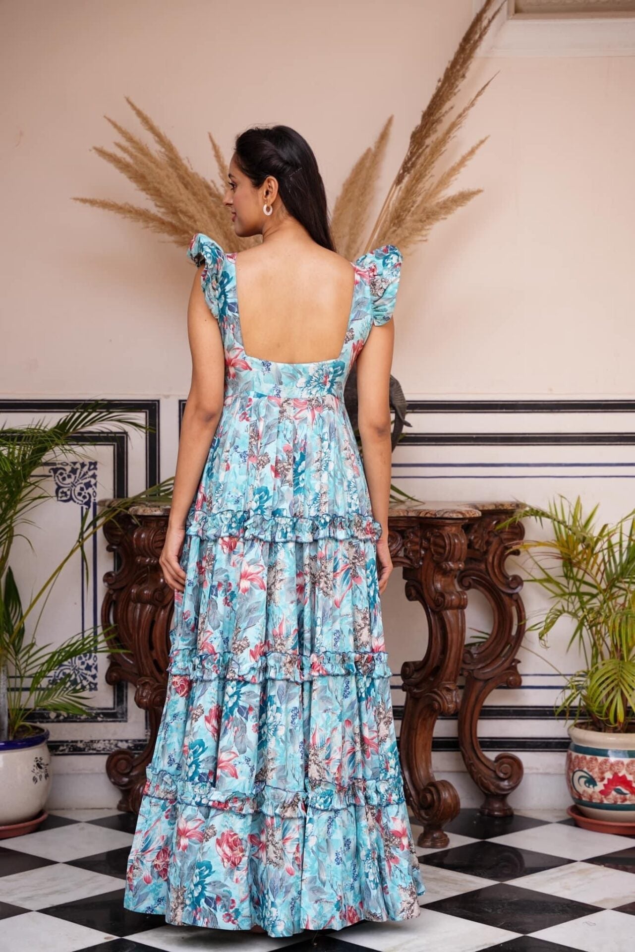 Idaho-o Surbhi blue rayon frilled dress - view 3