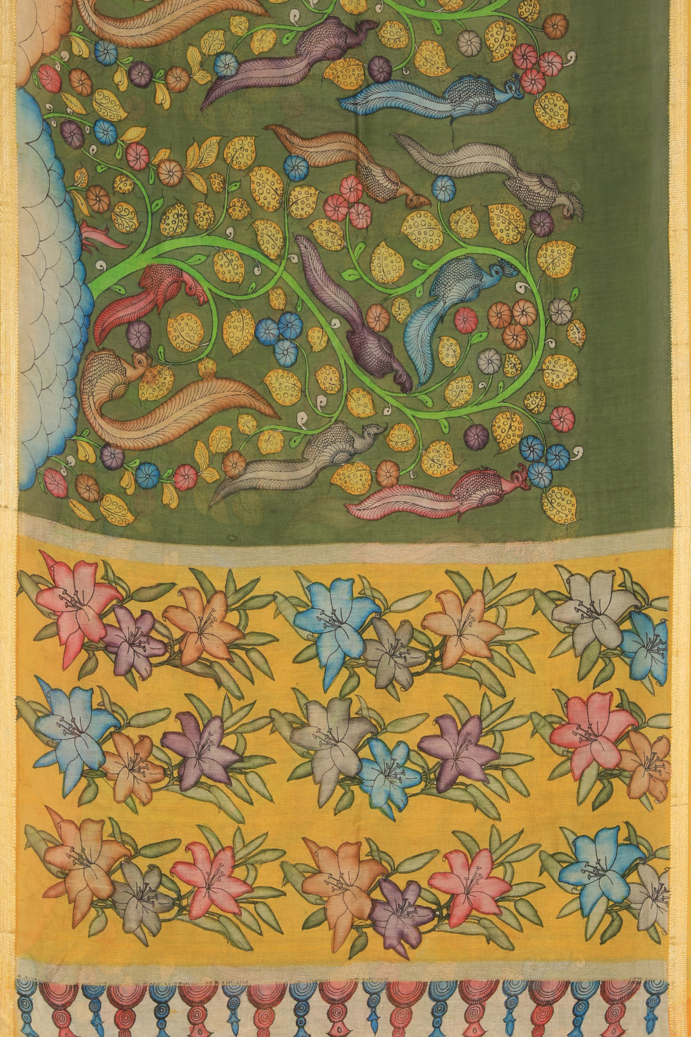 Kalanjali Kalamkari Hand-Painted Green Saree – Women's - view 3