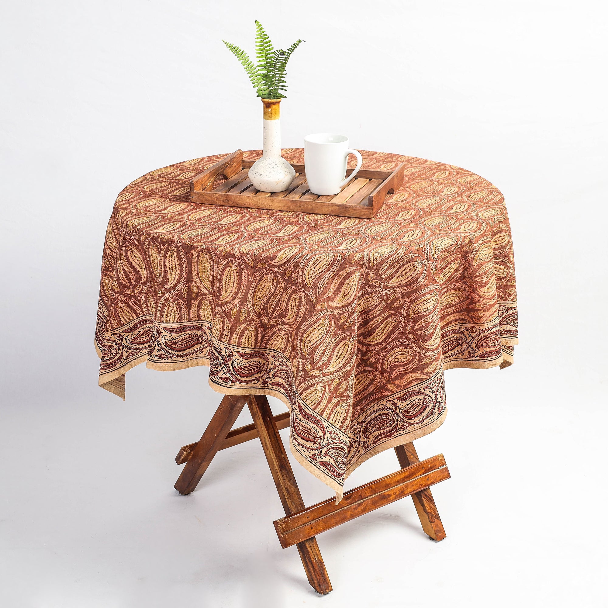 PITCHUKA SRINIVAS KALAMKARI PEDANA Brown - Original Pedana Kalamkari Block Printed Cotton Table Cover (45 x 45 in)
