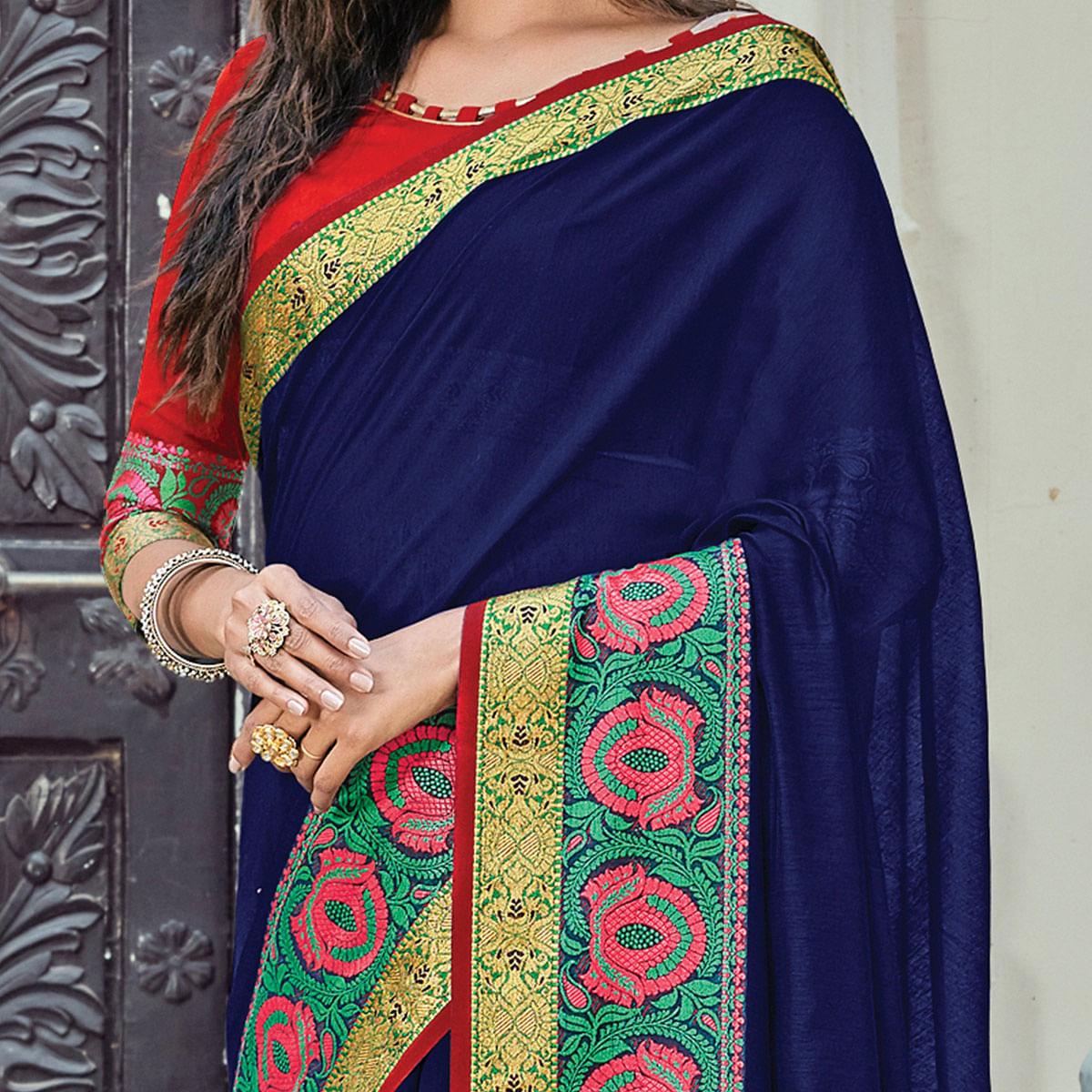 Peachmode Glowing Blue Coloured Casual Wear Woven Cotton Handloom Saree - view 2
