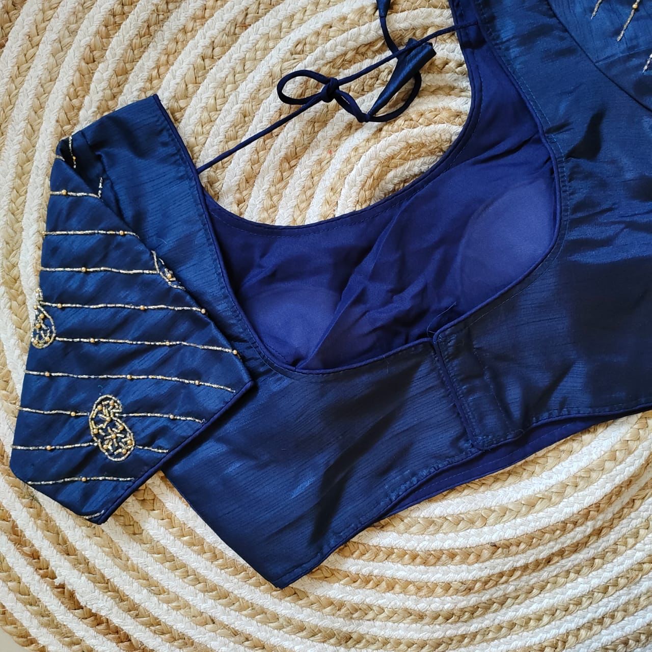 ClothsVilla Blue Pure Silk Blouse with Handcrafted Sleeves and Back Opening - view 2