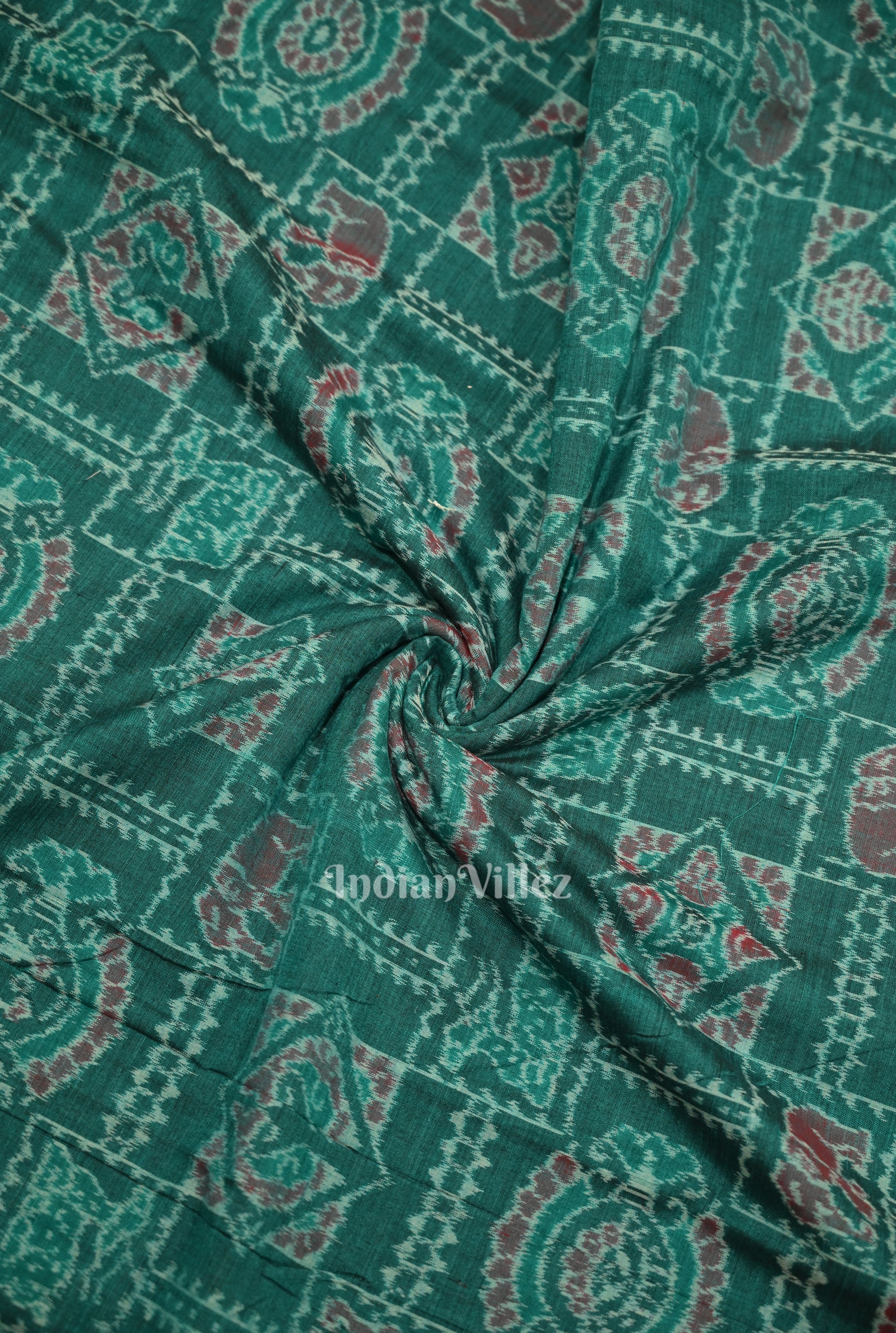 IndianVillèz Green Elephant Theme Sambalpuri Odisha Ikat Cotton Fabric