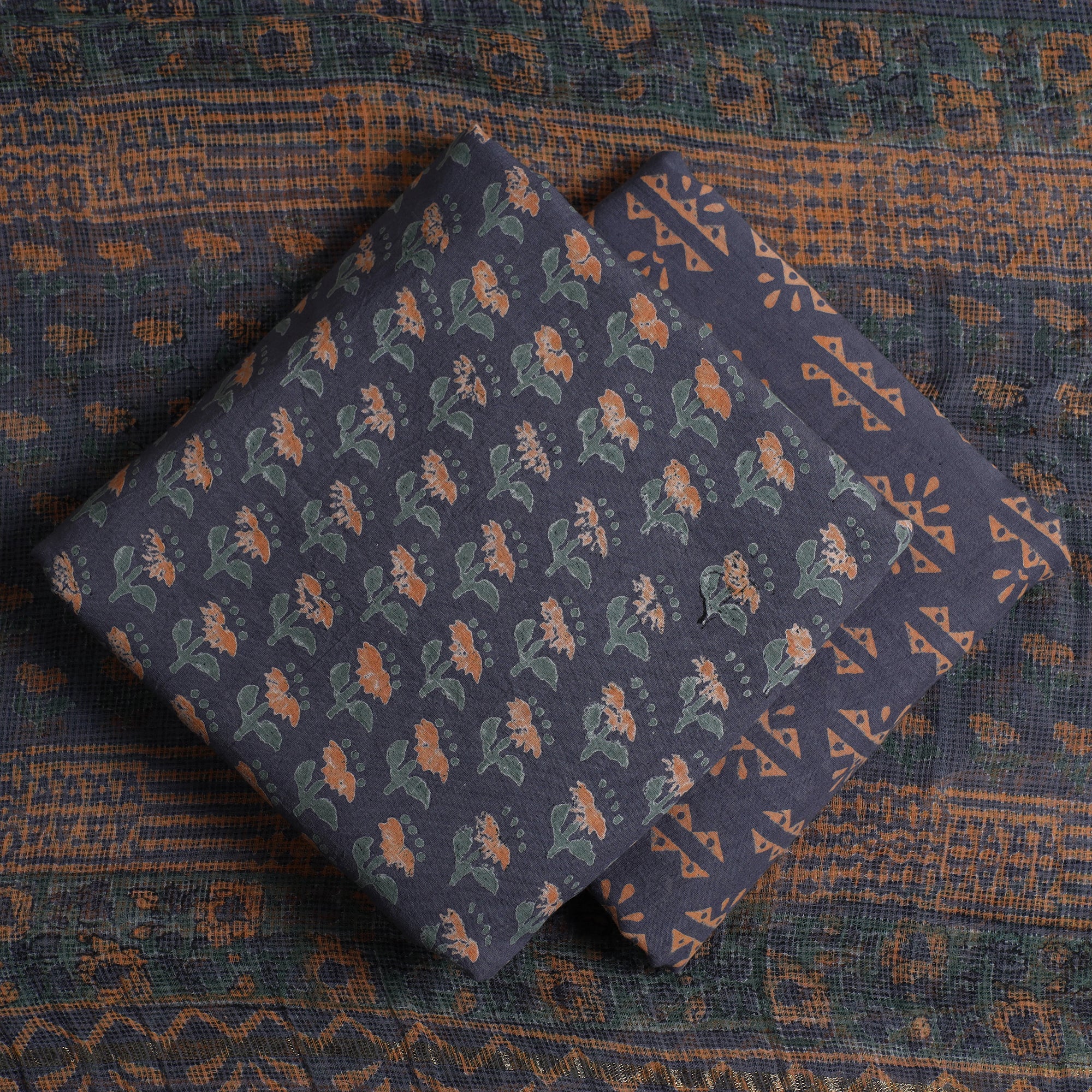 KUSUMLATA 3pc Sanganeri Block Printed Cotton Suit Material with Kota Doria Dupatta 02 - view 2