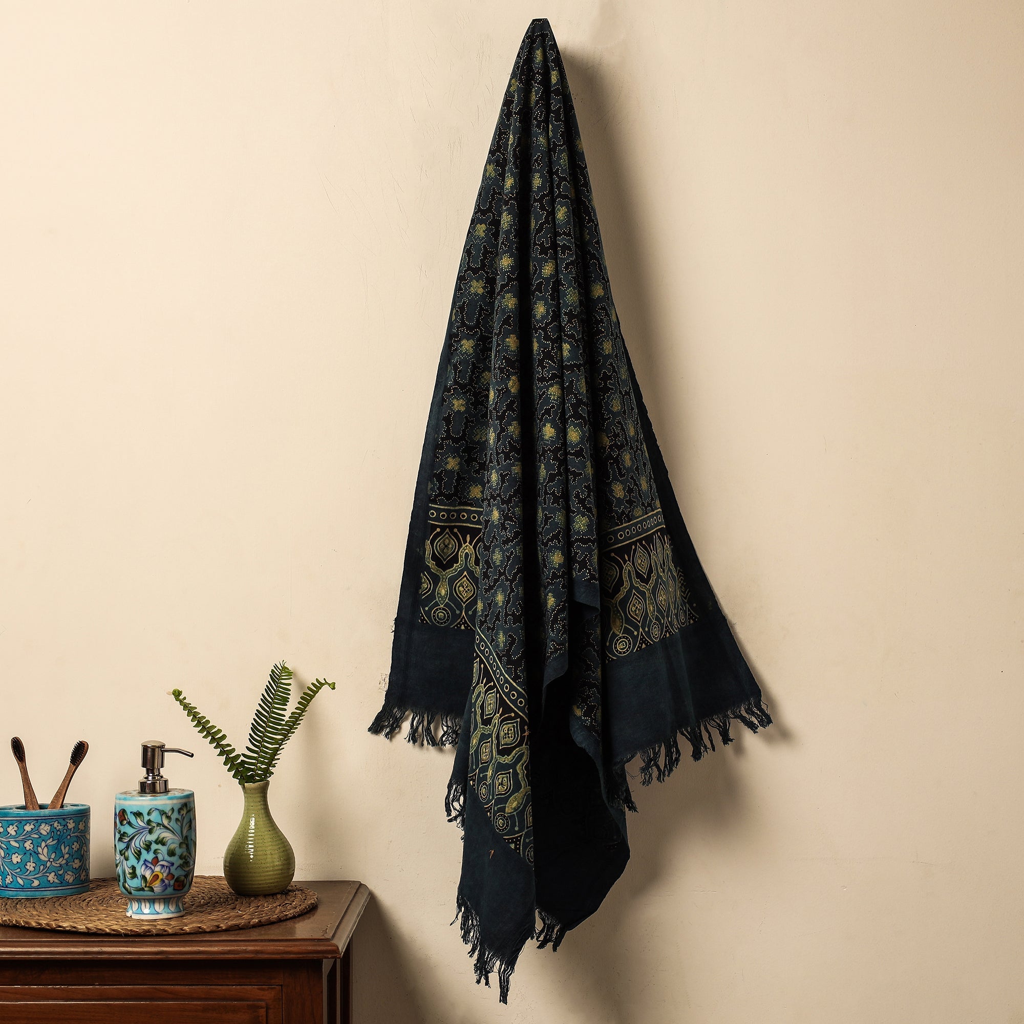 KACHCHH JI CHHAAP Blue - Block Print Cotton Ajrakh Handloom Towel