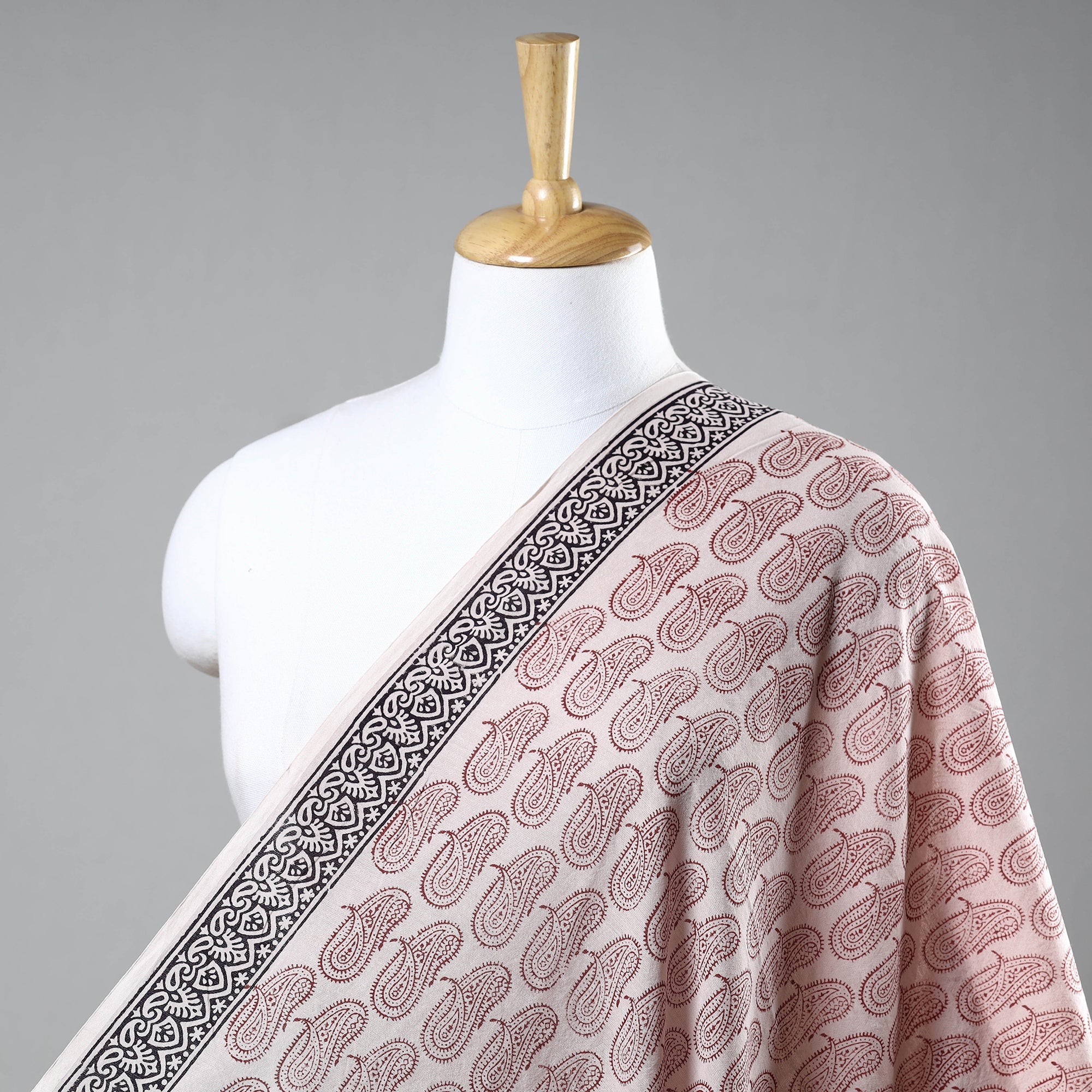 BAGH PRINTS BY UMAR FARUK KHATRI Beige - Chanderi Silk Handloom Bagh Block Print Fabric