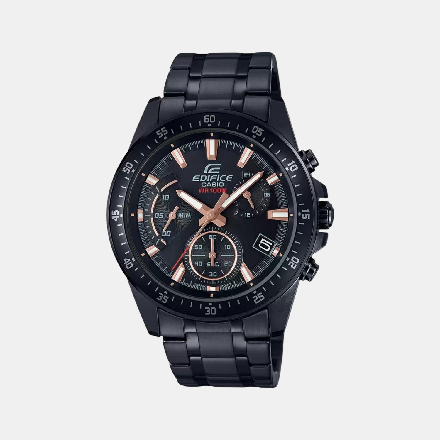 Casio Edifice Men Quartz Black Dial Chronograph Stainless Steel Watch EX415
