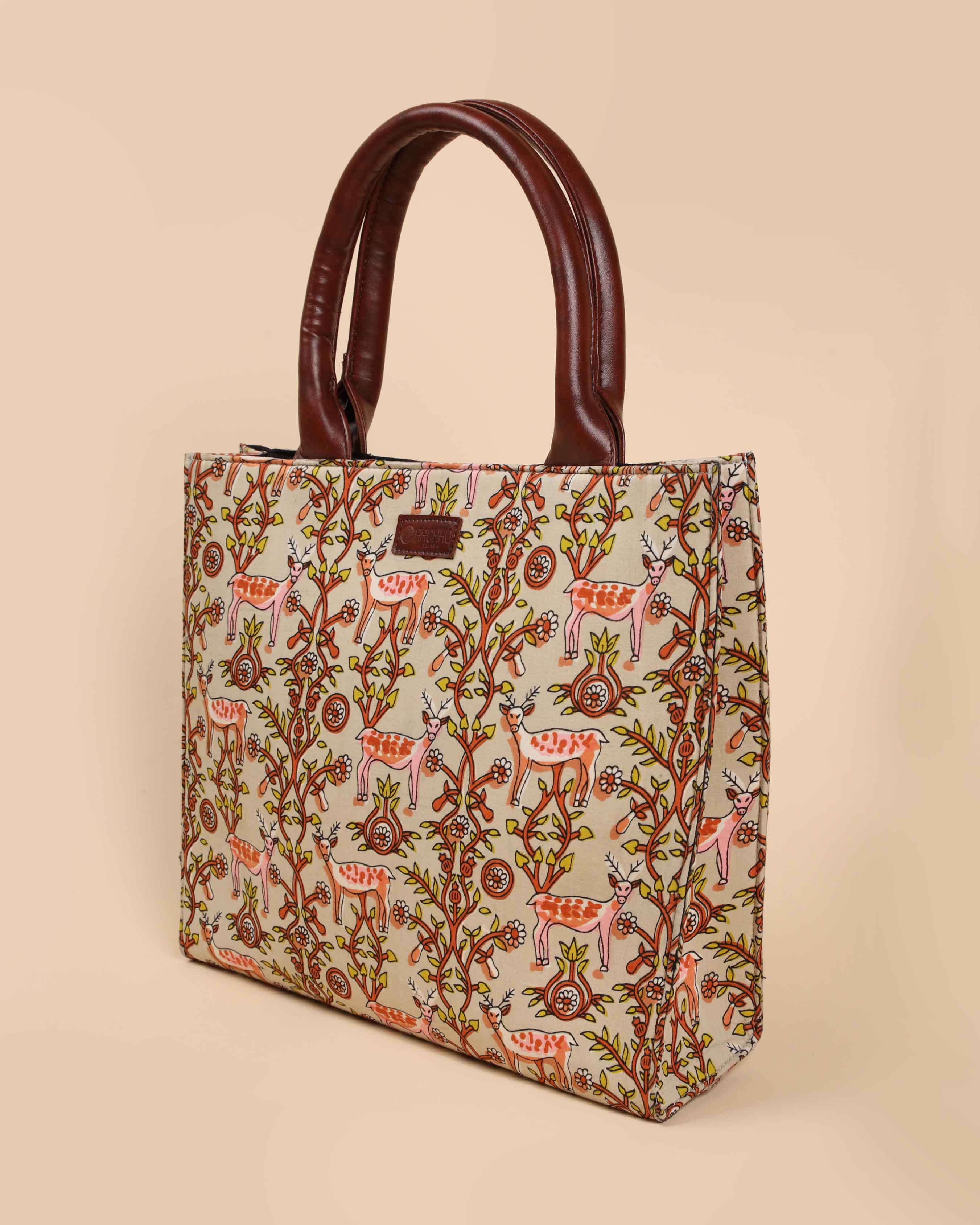 Aachho Beige Lemonade Handblock Square Tote Bag - view 2