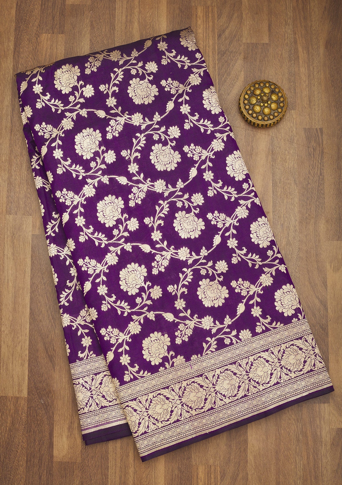 Koskii Purple Zariwork Pure Silk Saree – Women's