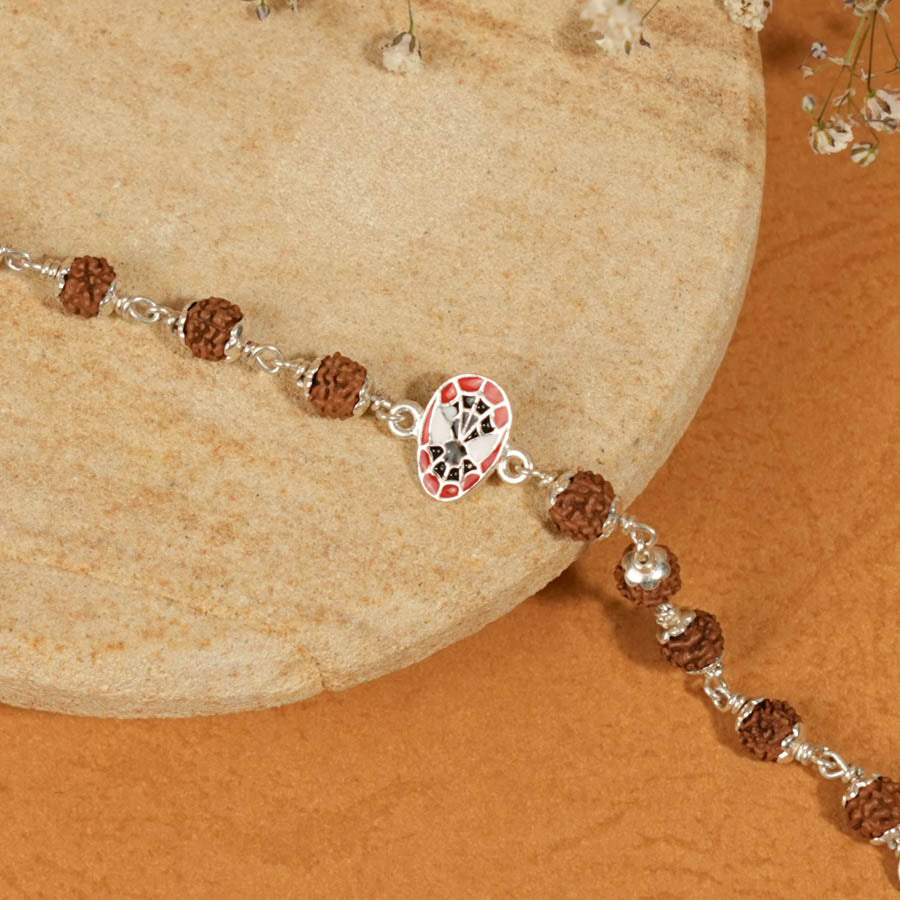 Prinjal Jewellers Rudraksha Silver Bracelet with Spiderman Single Line for Kids