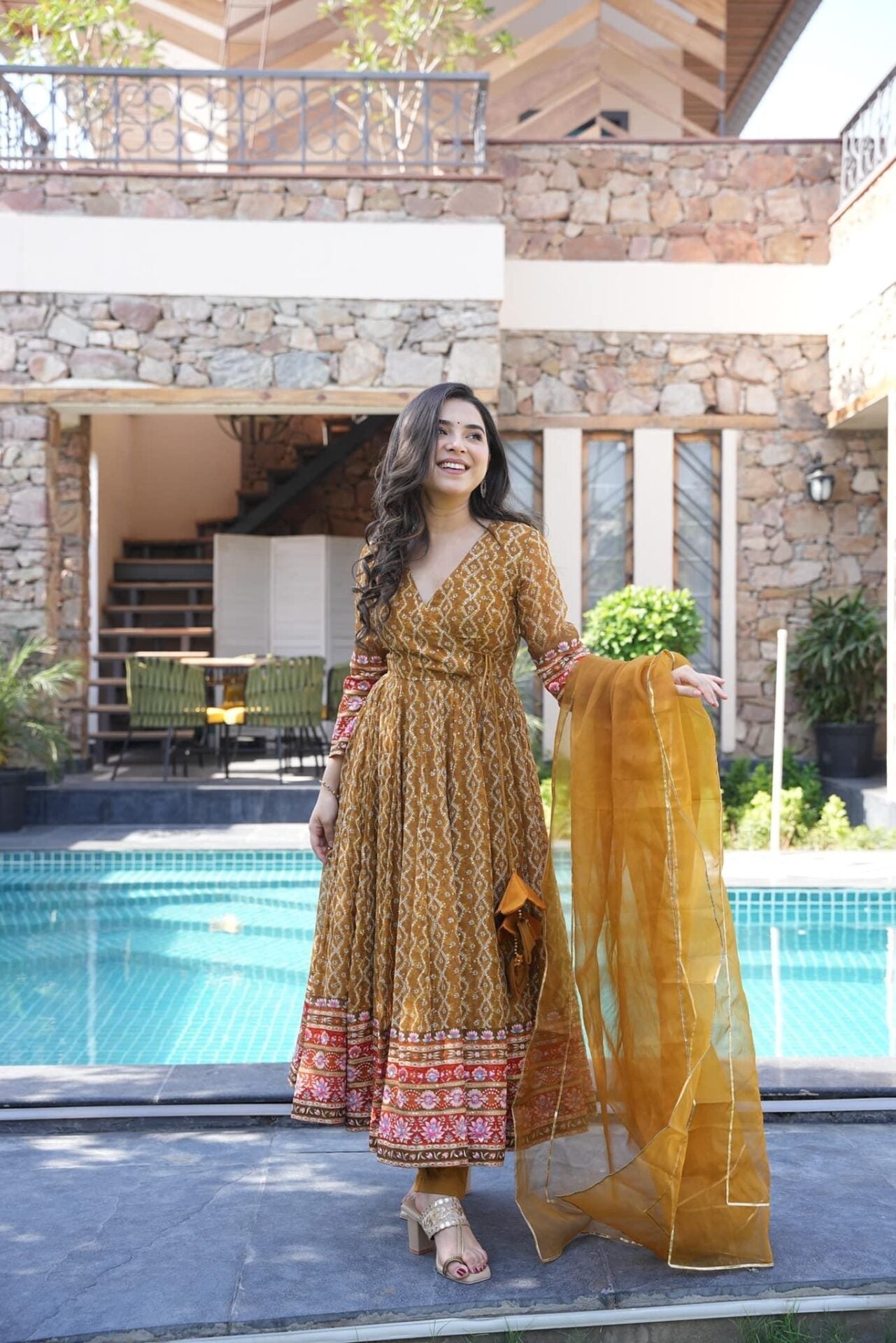 Idaho-o Gauri mustard embroidered suit set