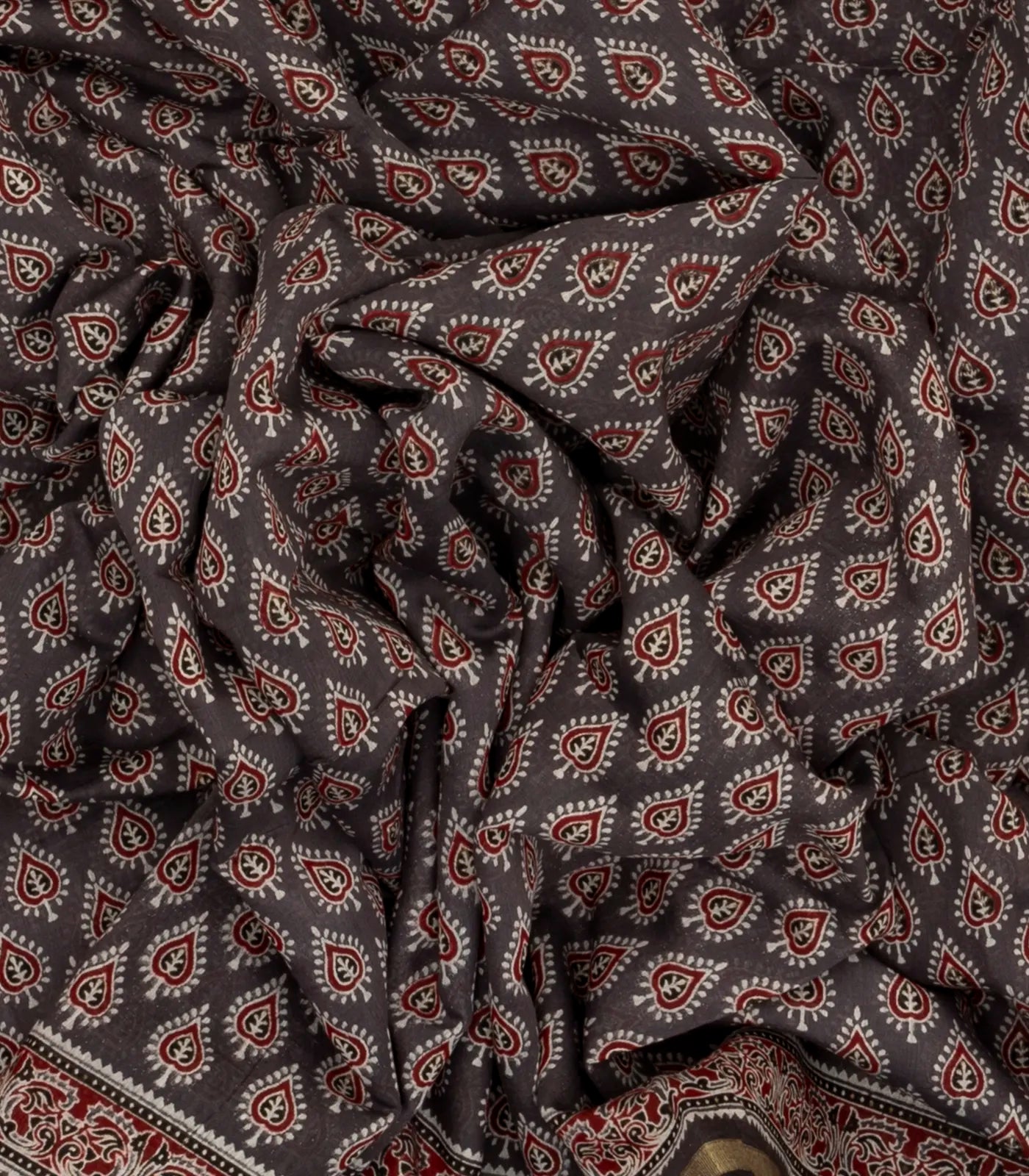 RmKV Dark Grey Woven Jaipur Cotton Saree With Printed Brown Floral Motifs - view 3