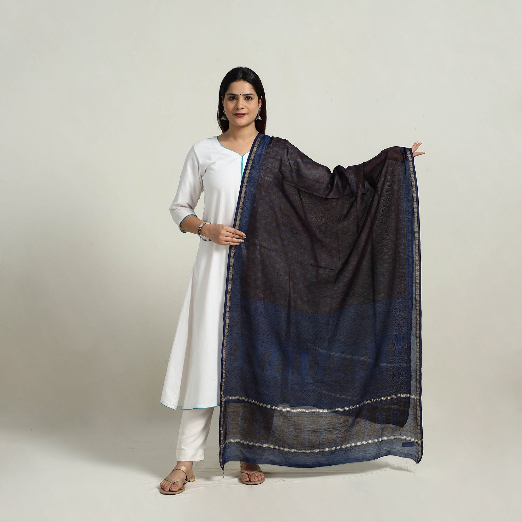 BAGH PRINTS BY MOHAMMED RAFIK KHATRI Brown - Natural Dyed Hand Block Print Chanderi Silk Bagh Dupatta 25