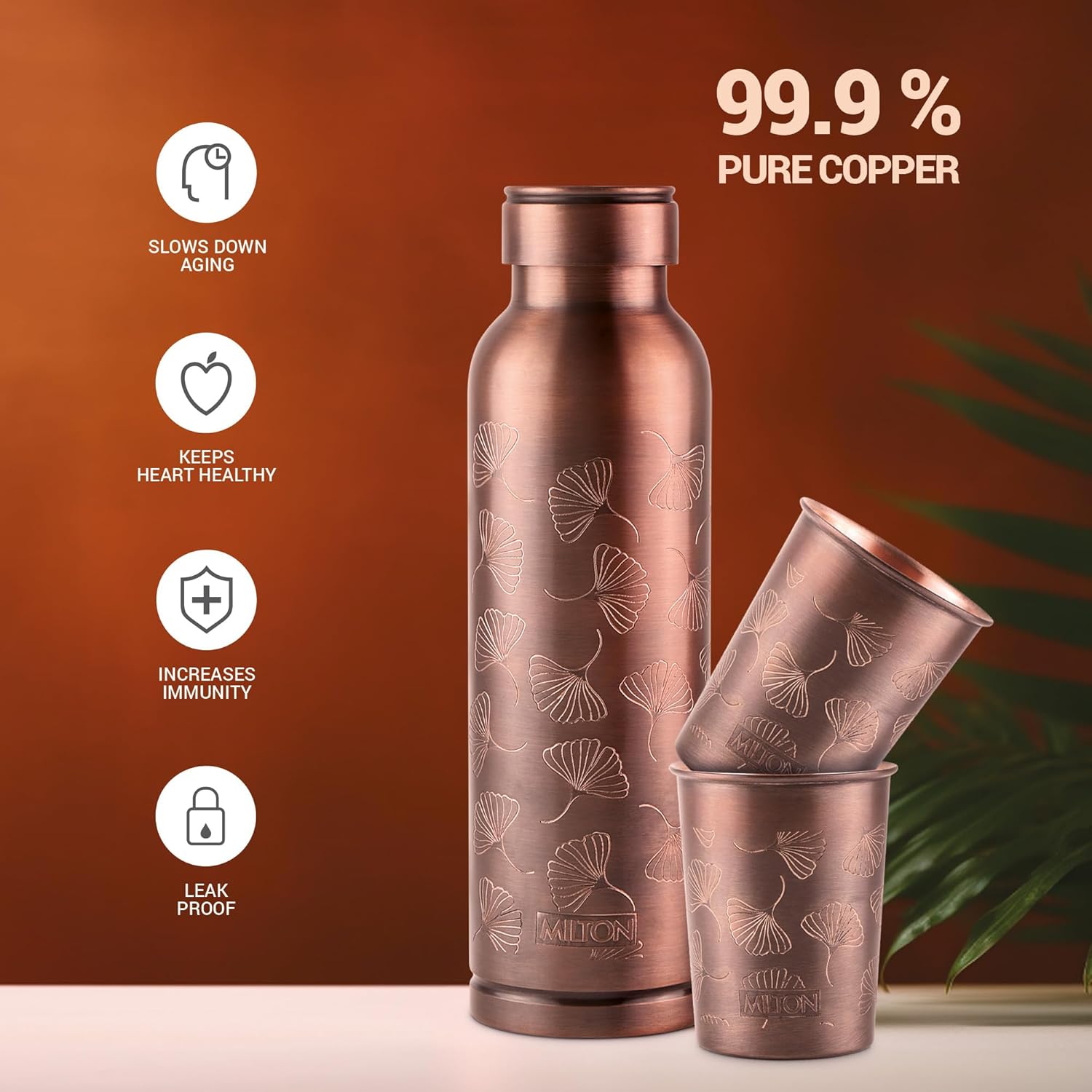 Milton Copper Elegante Gift Set - 1 Bottle + 2 Tumbler | Set of 3 Pcs - view 2