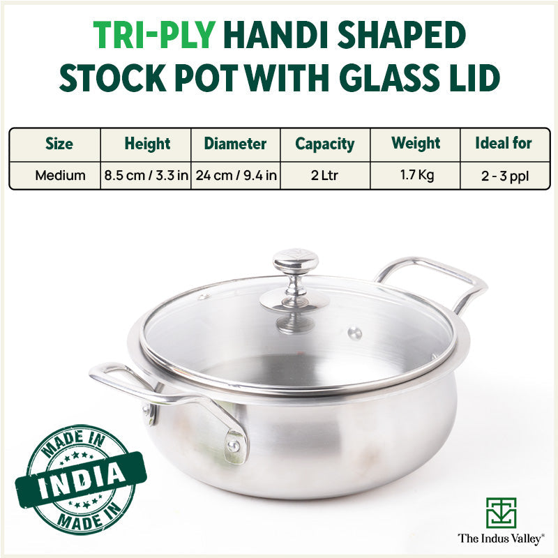 The Indus Valley TurboCuk Tri-ply Biryani Cooking Pot/Casserole+ Glass Lid, Wide Handi Shape, Premium Quality, 3 Layer Thick Body, 100% Toxin-free, No - view 2