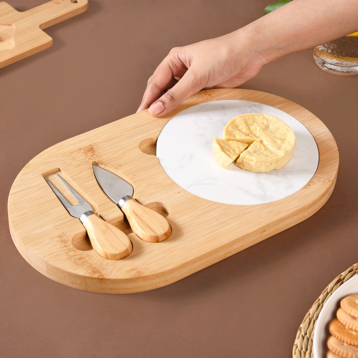 Nestasia Wooden Cheese Platter Set With Marble Board And Cheese Cutlery - view 2