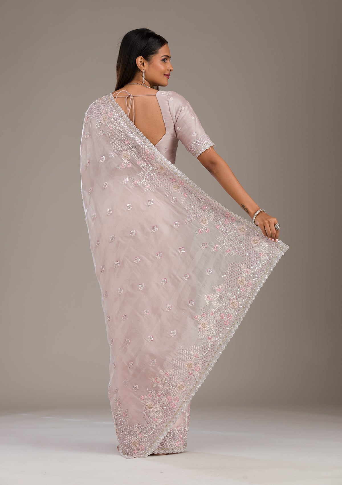 Koskii Light Grey Sequins Tissue Saree – Women's - view 2