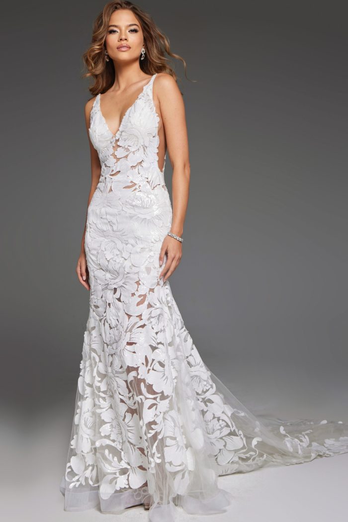 Jovani JB04192 Long Mermaid A Line Wedding Dress - view 3