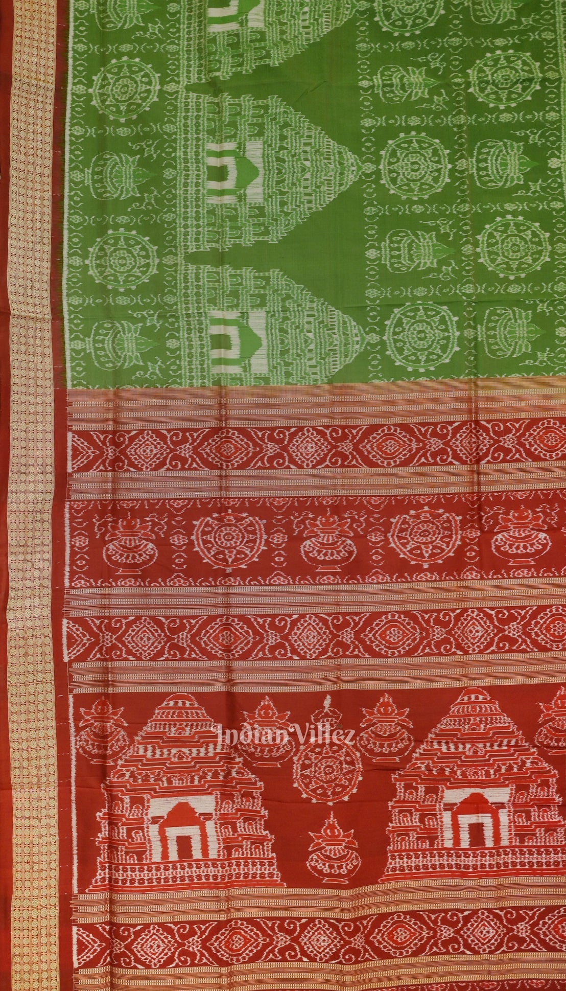 IndianVillèz Green Dual Tone Odisha Ikat Konark Theme Sambalpuri Silk Saree - view 3