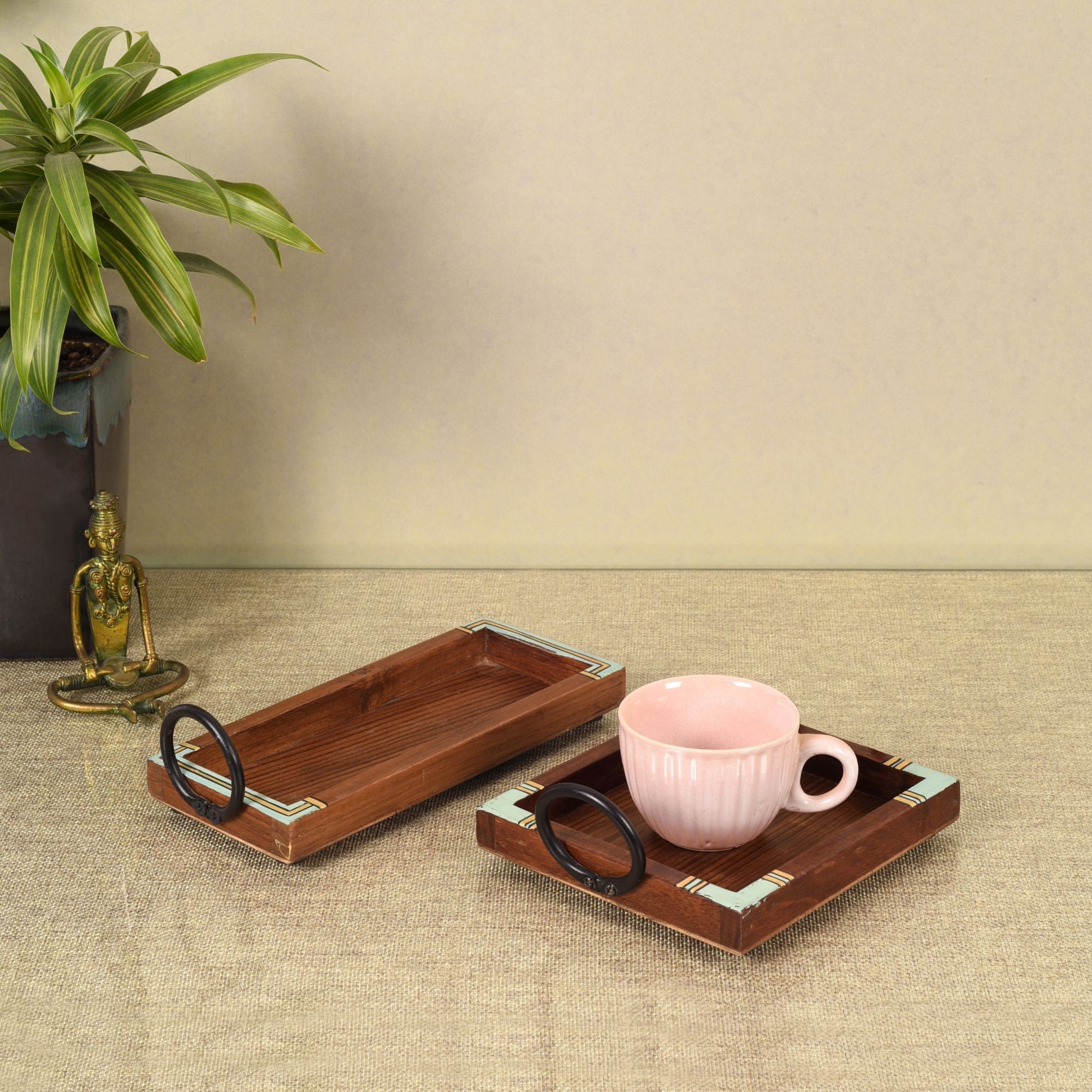 ART CREATIONS BY SUMAN SONTHALIA Brown - Ringo Serving Trays (Set of 2) (Large -9.5x4x2.5, Small - 7x6x2.5)