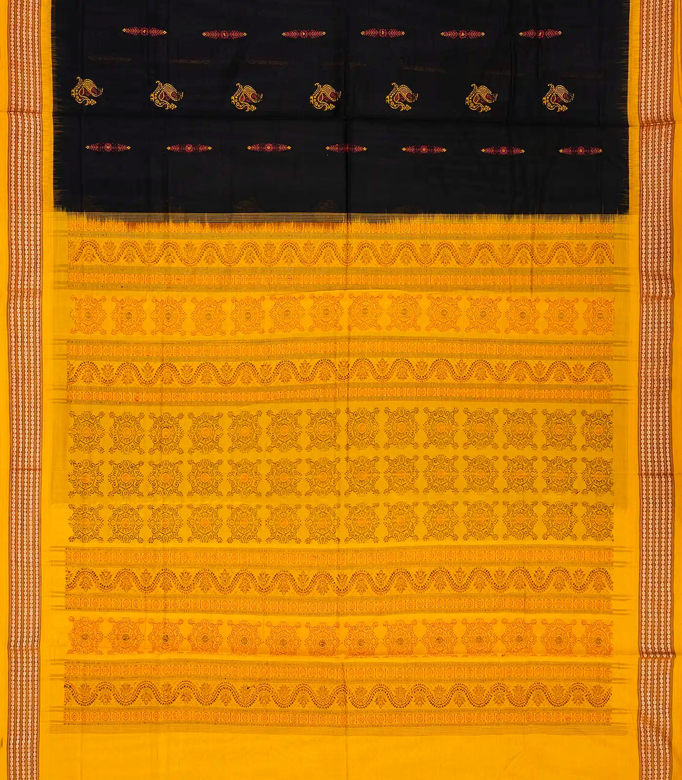 RmKV Black Handloom Orissa Cotton Saree With Tie & Dye Pallu - view 2