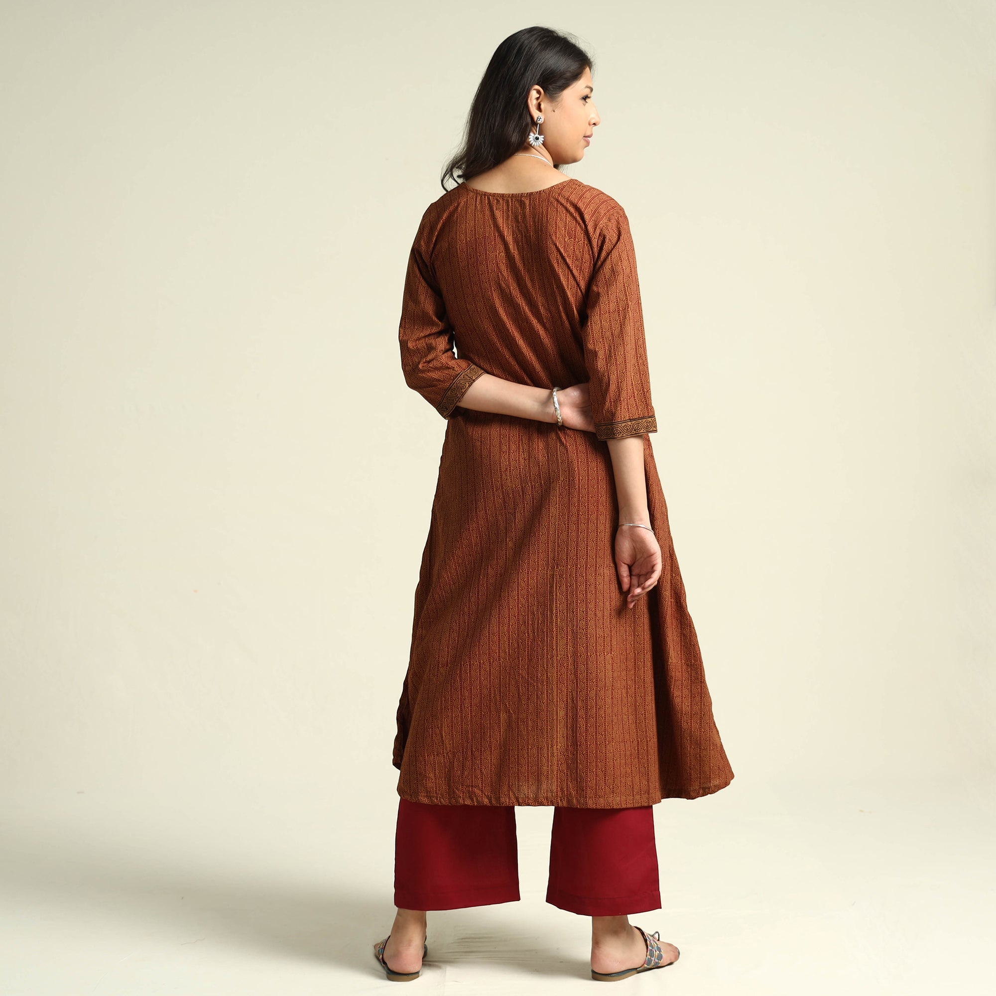 ITOKRI CASUALS Brown - Bagh Block Printed Cotton Kurta with Palazzo Set - view 8