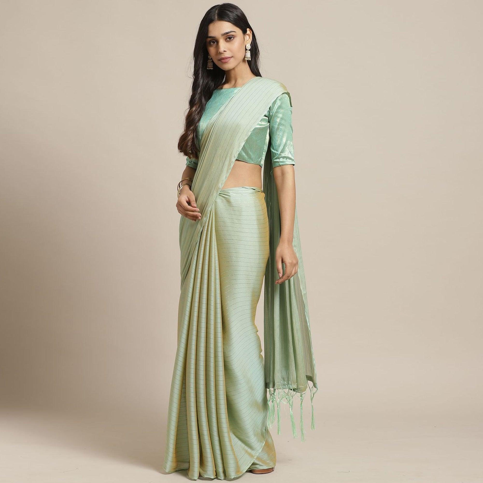 Peachmode Ideal Olive Colored Casual Wear Printed Poly Georgette Saree