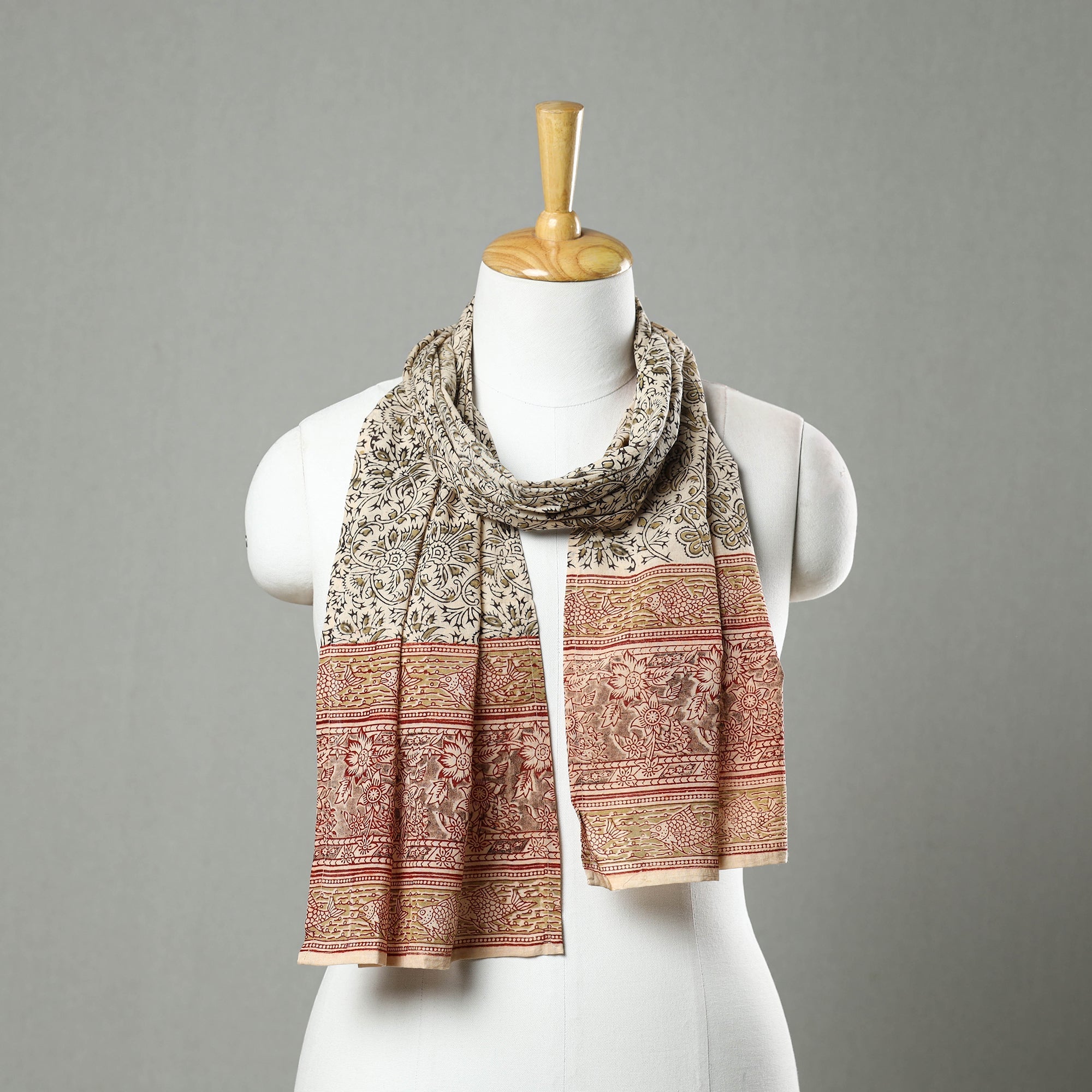 PITCHUKA SRINIVAS KALAMKARI PEDANA Beige - Pedana Block Print Natural Dyed Cotton Kalamkari Stole 16
