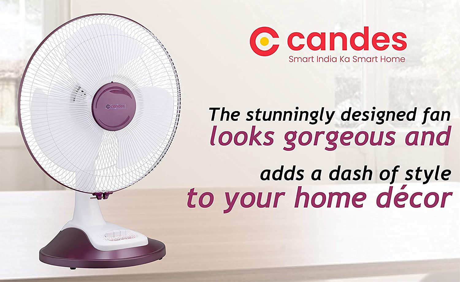Candes Desker Table Fan for Cooling with Automatic Oscillation (400 MM) 80W (White Cherry) - view 6