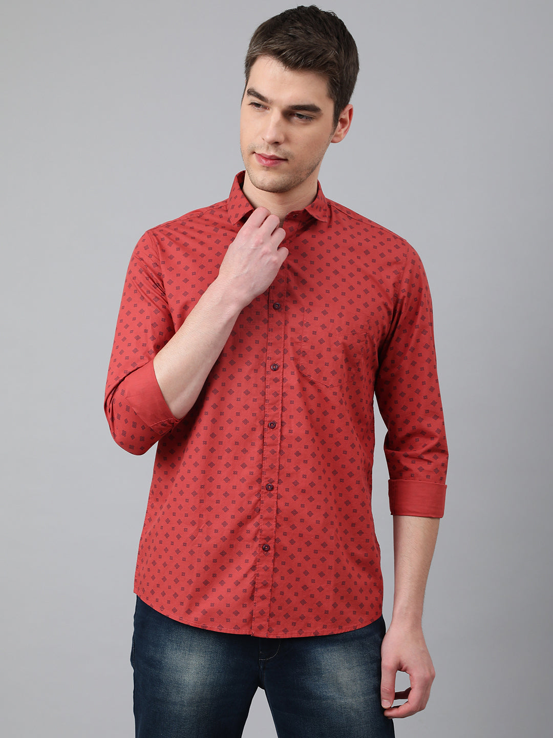 BlackTree Men Rust Standard Fit Printed Casual Shirt
