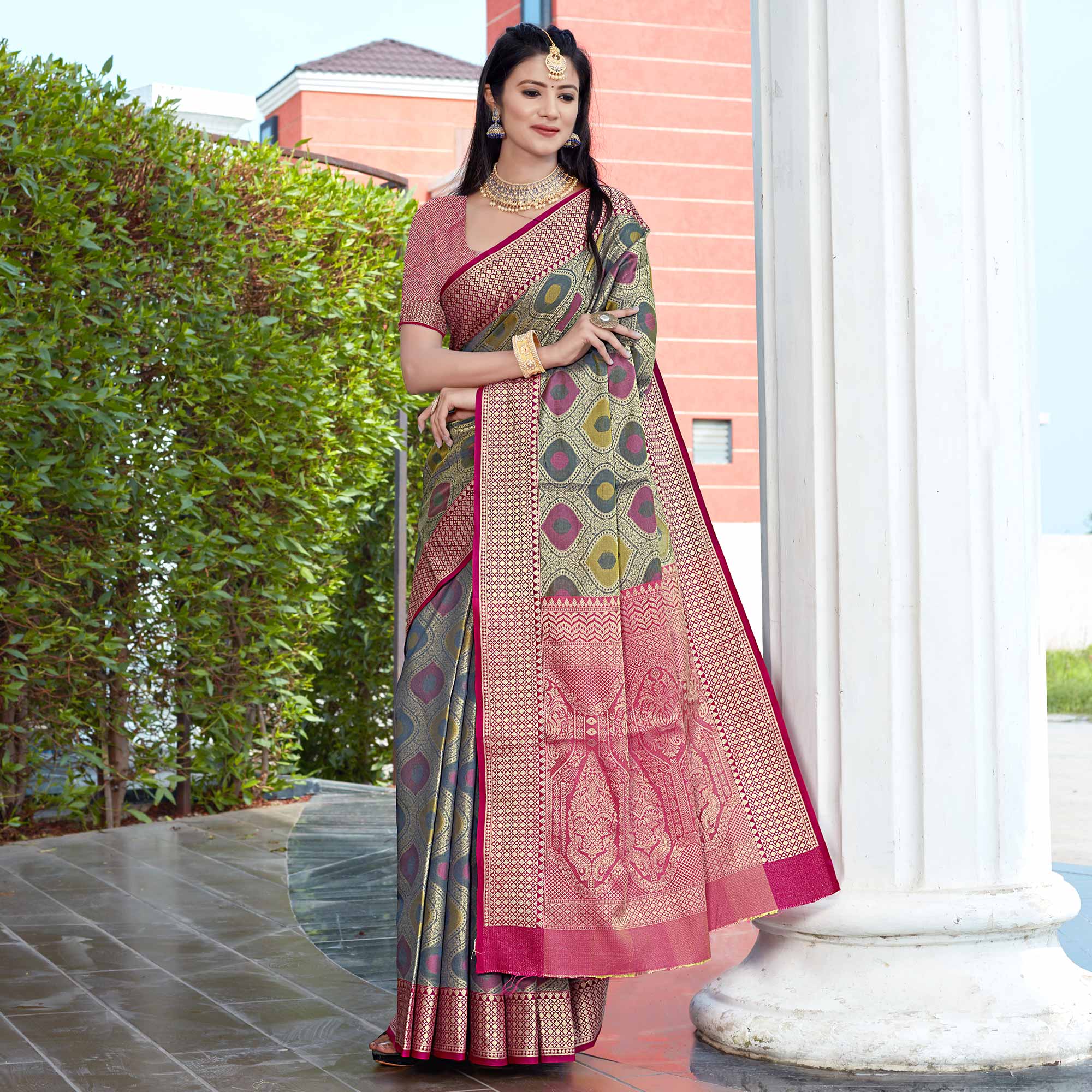 Peachmode Grey Woven Art Silk Saree – Women's - view 2