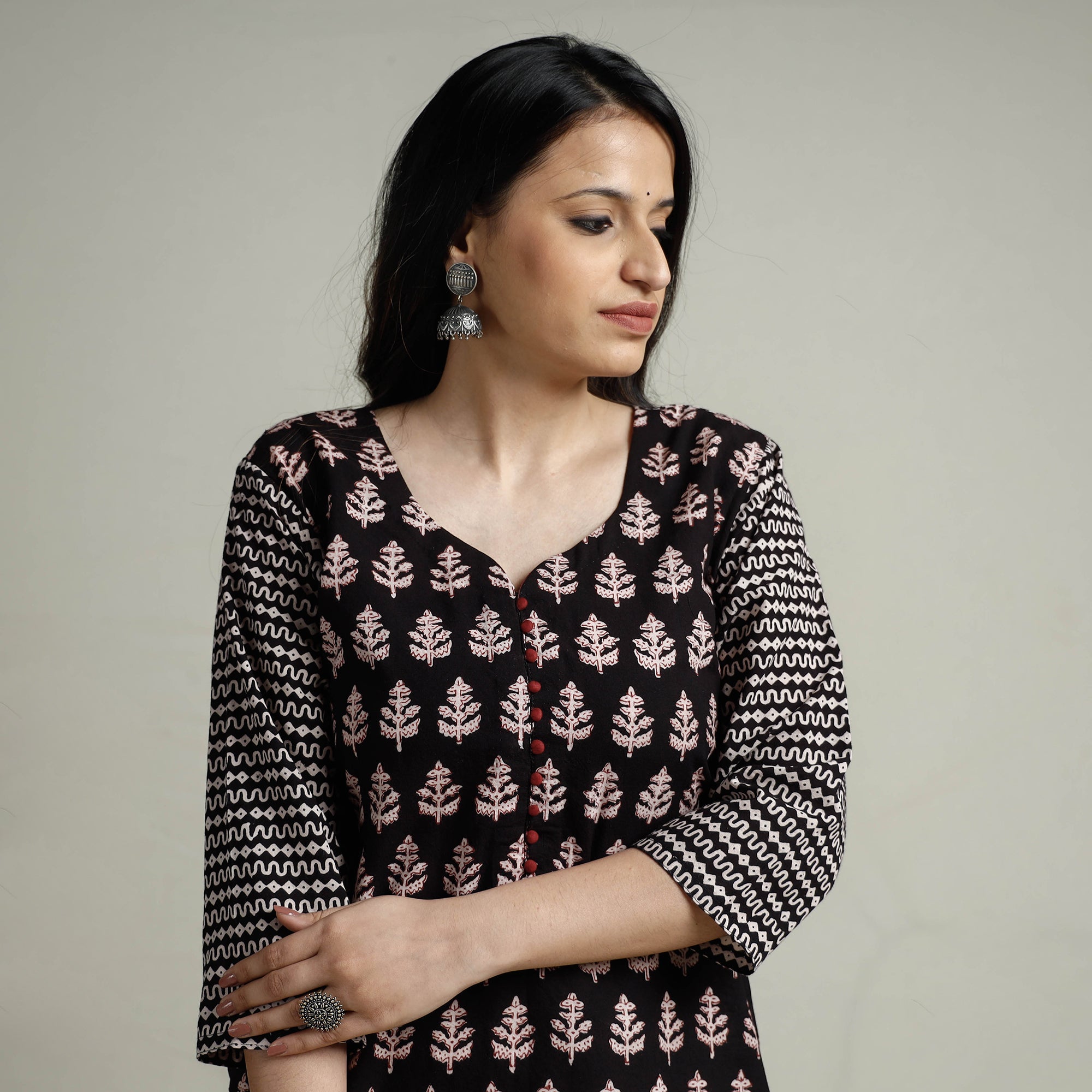 ITOKRI CASUALS Black - Block Print Cotton Straight Bagh Kurta