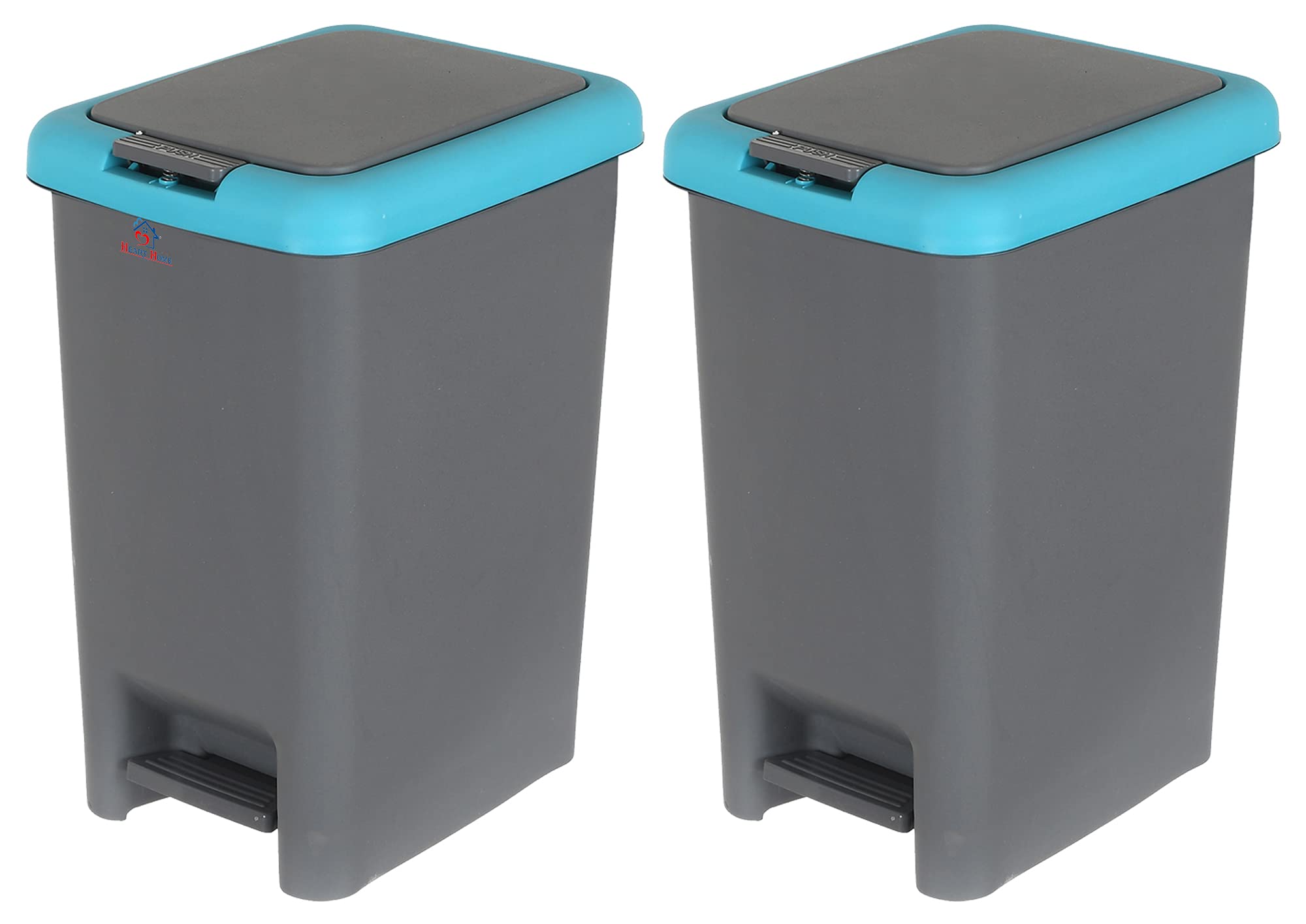 Heart Home 6.5 Ltr Plastic Push & Pedale Dustbin For Home, Kitchen, Office And Bathroom Garbage With Lid,Set of 2 (Grey & Blue)
