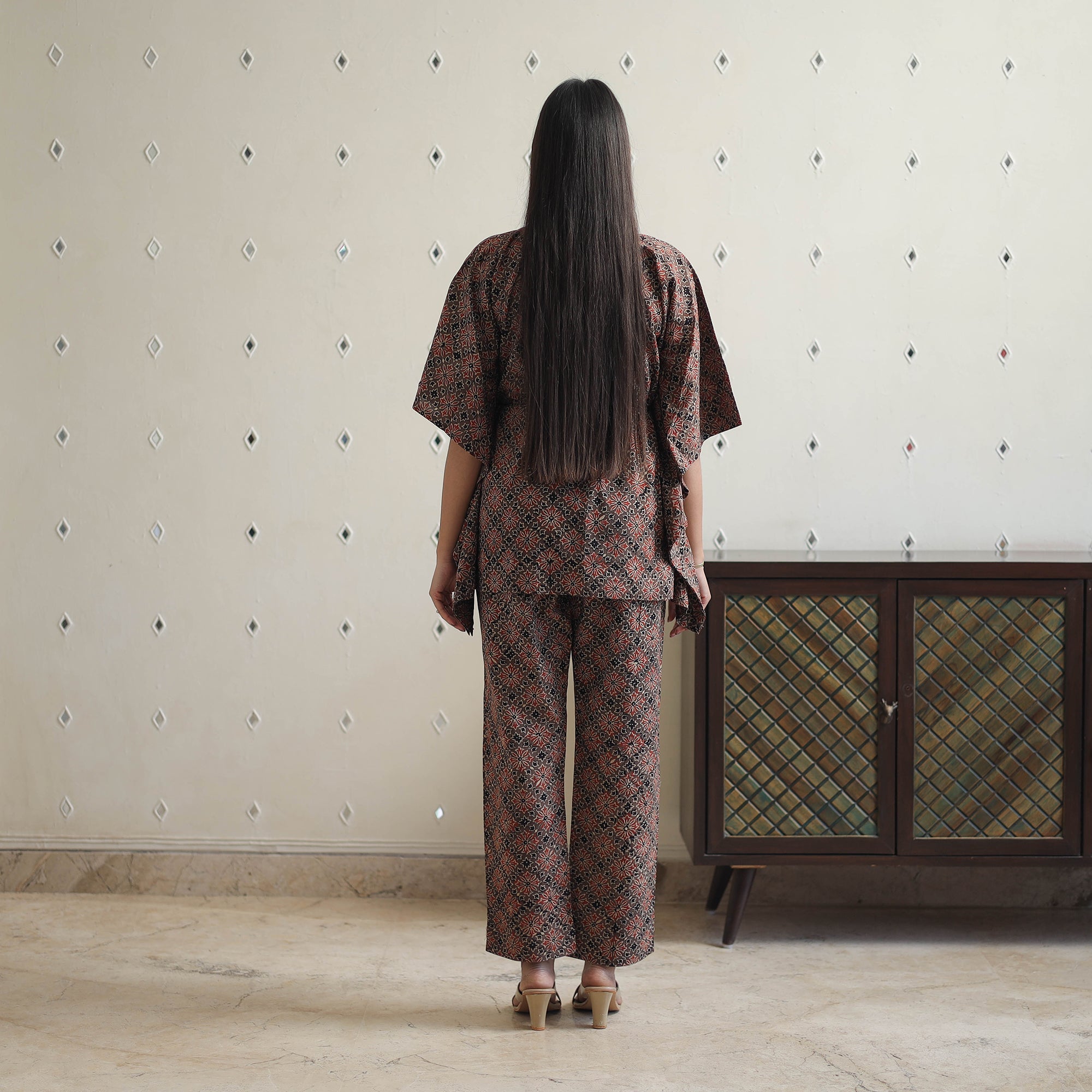 ITOKRI CASUALS Brown - Block Printed Cotton Kaftan Ajrakh Co-ord Set 09 - view 5