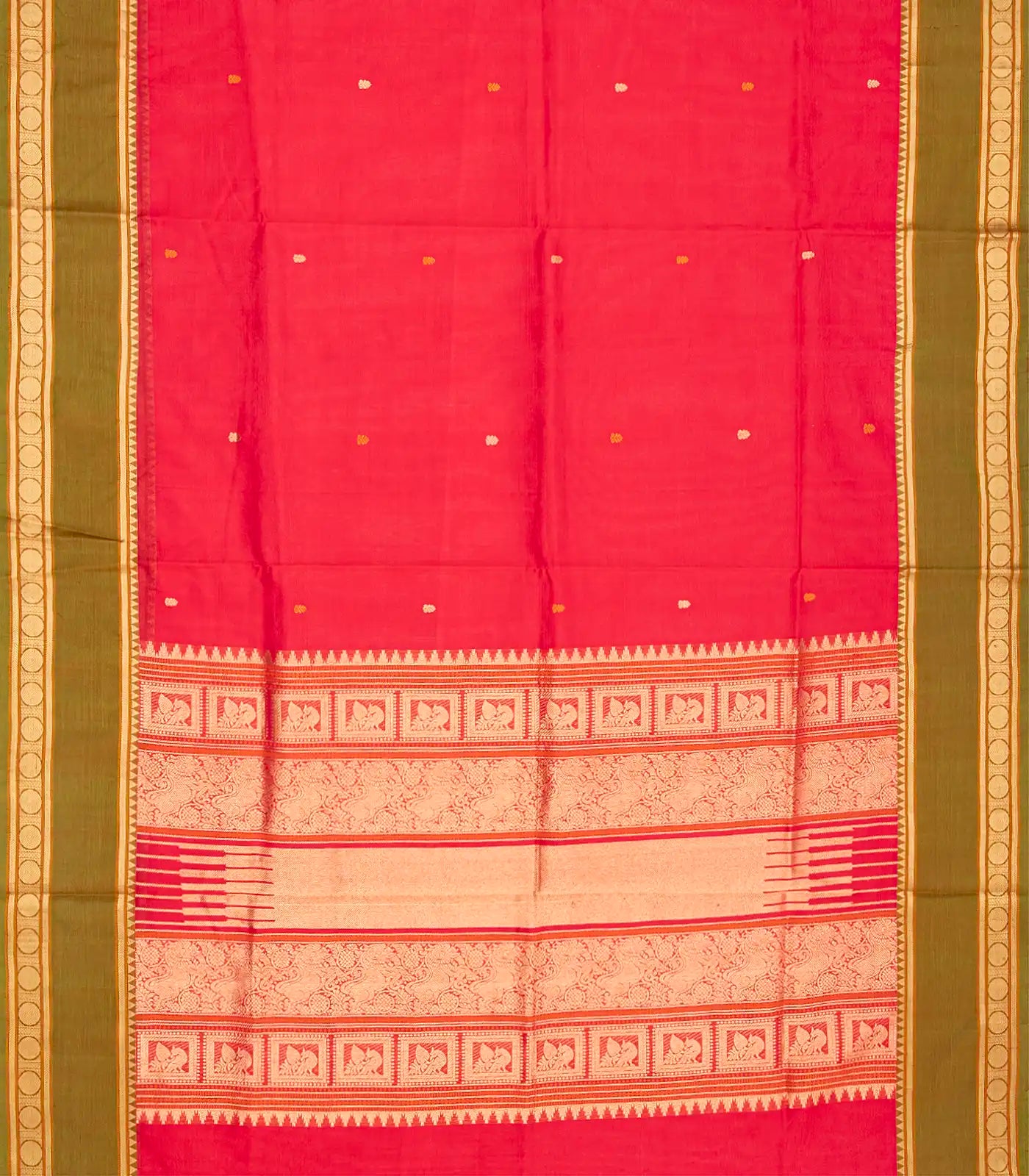 RmKV Dark Peach Handloom Silk Cotton Saree With Floral Buttas-Dark Peach - view 2