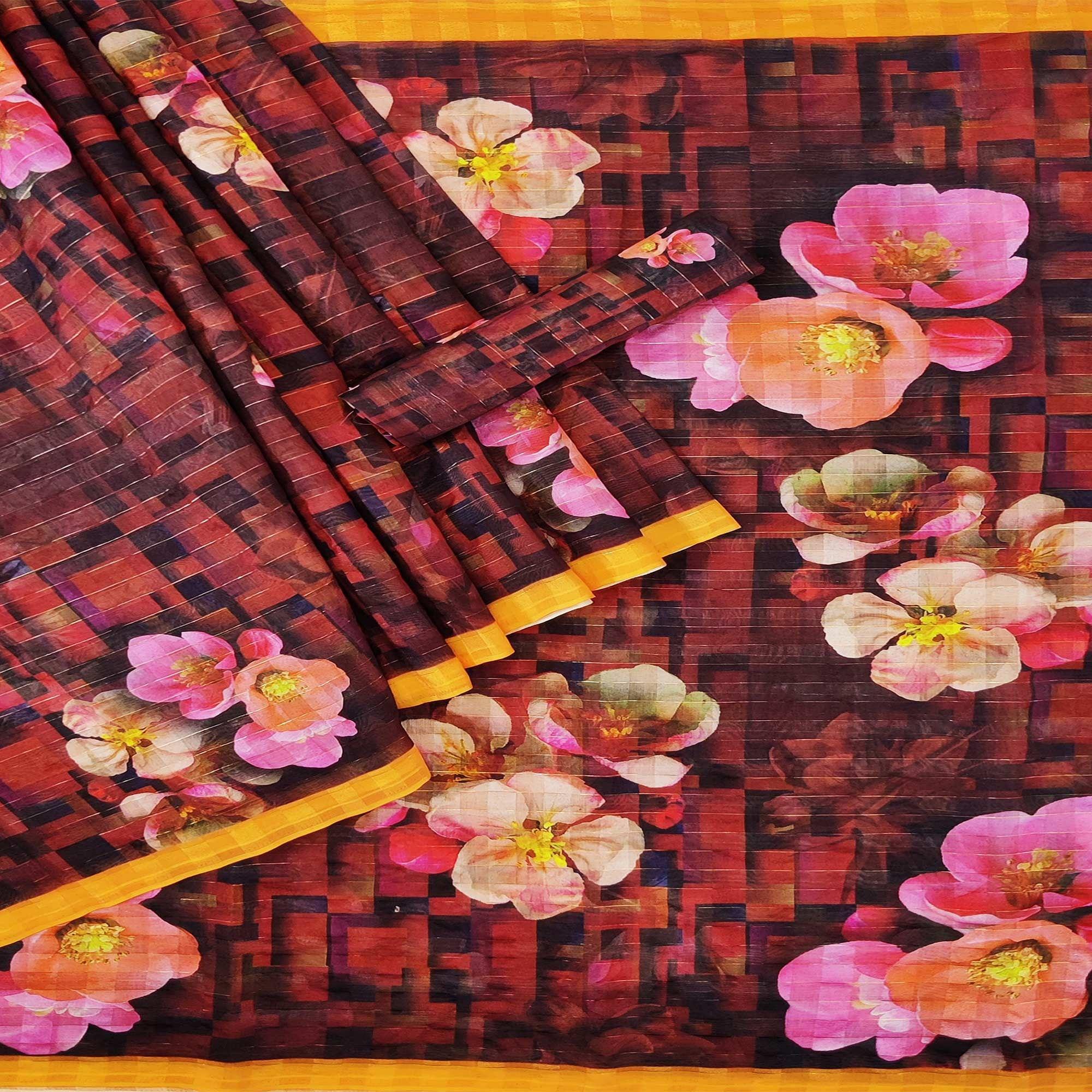 Peachmode Multi Casual Wear Digital Printed Cotton Silk Saree