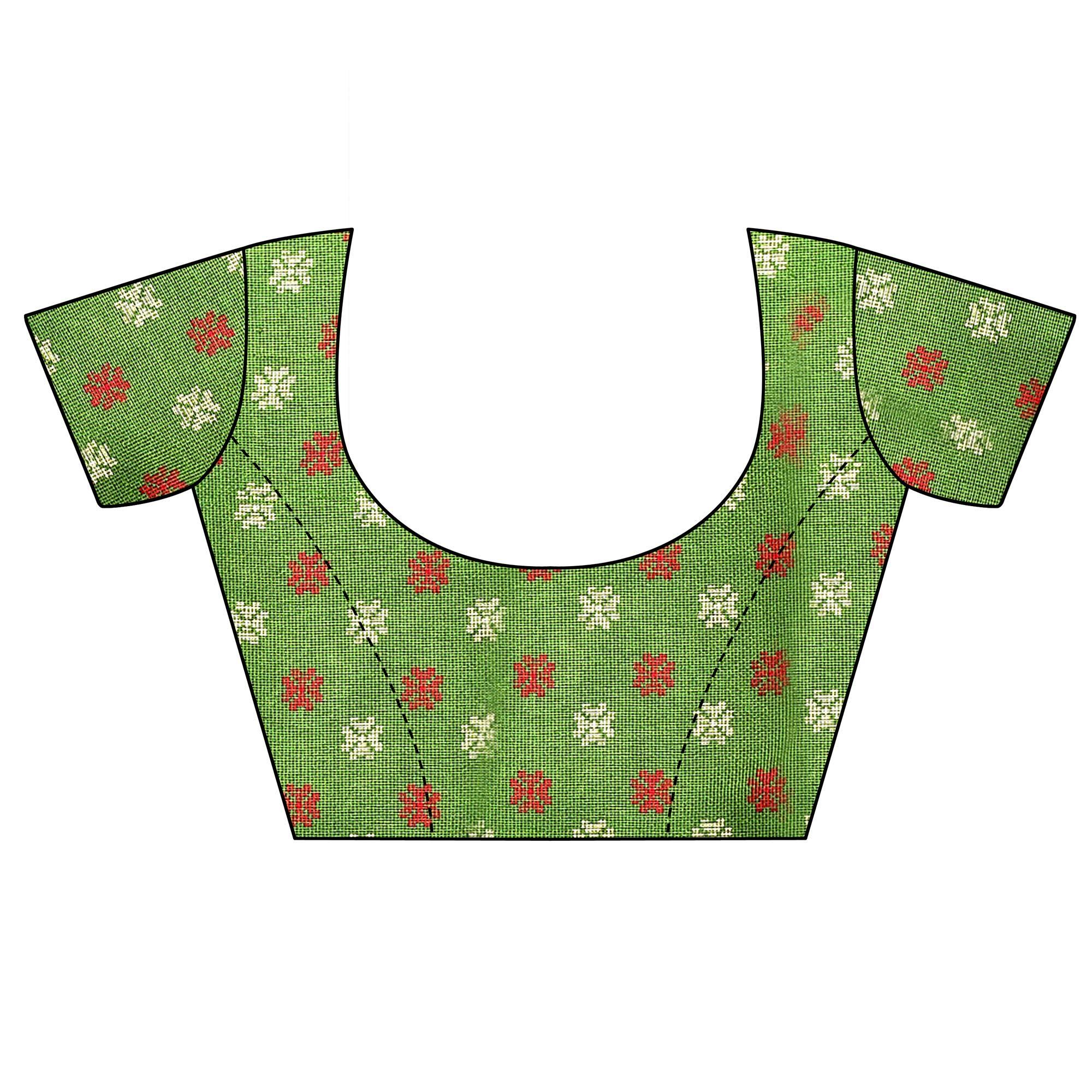 BlackTree green-casual-wear-printed-jute-silk-saree-125452 - view 2