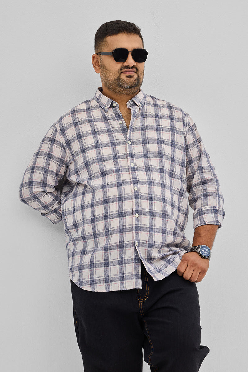 SNITCH Light Blue Checks Linen Blend Shirt