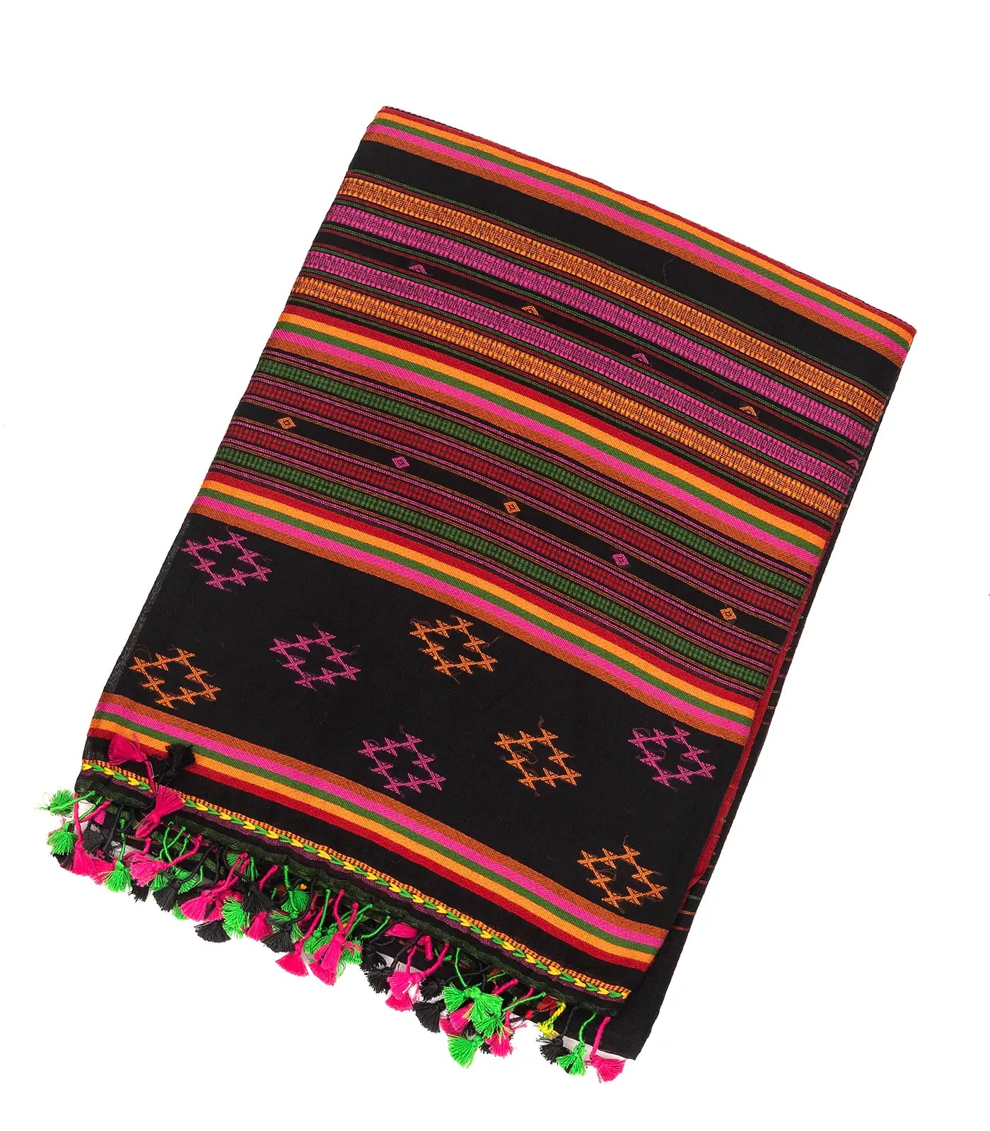 RmKV Black Handloom Bengal Cotton Saree With Multi Stripes