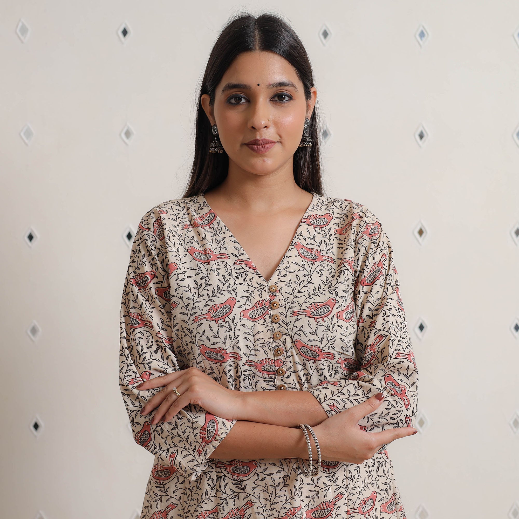 ITOKRI CASUALS Beige - Pedana Kalamkari Block Printed Cotton A-Line Kurta 04