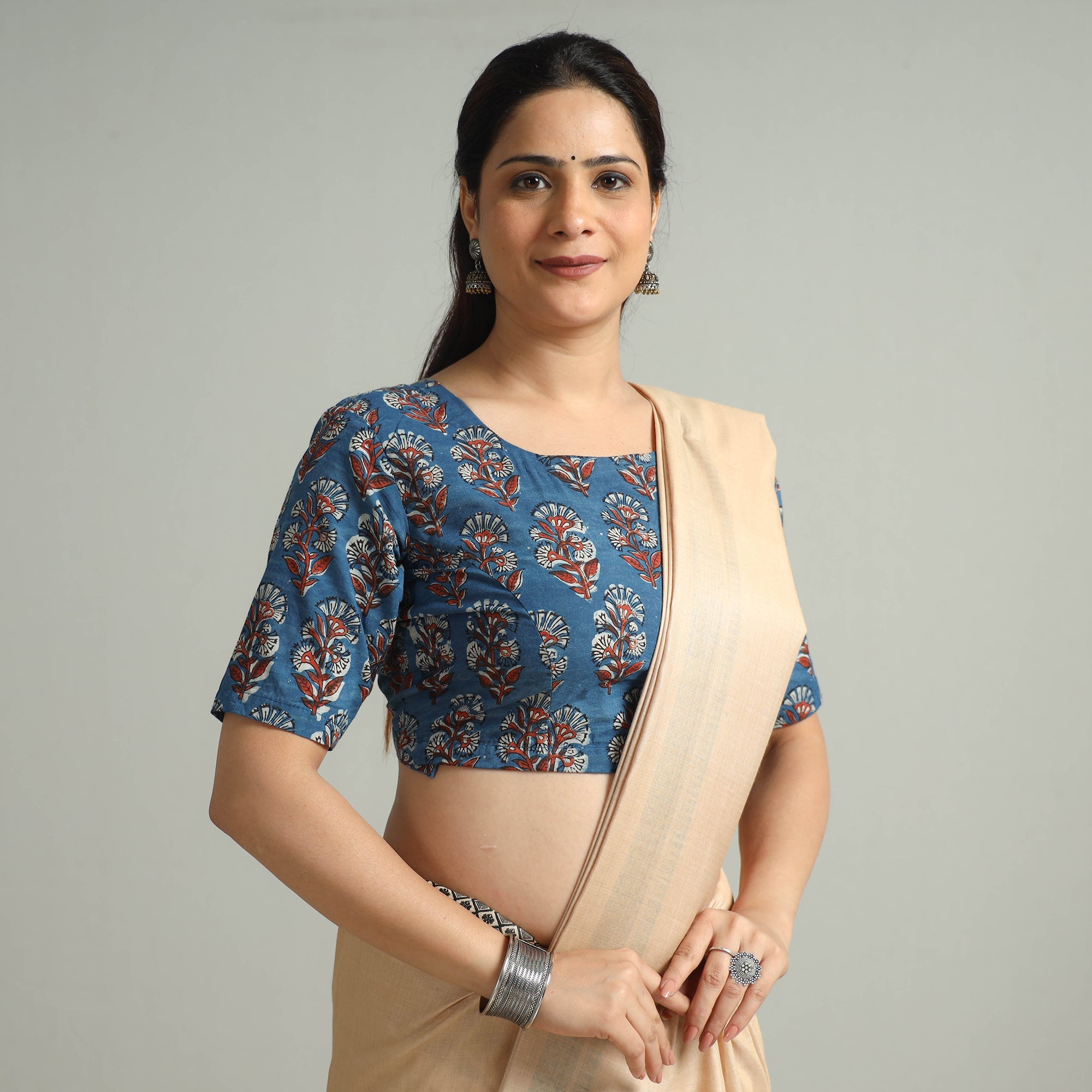 ITOKRI CASUALS Blue - Bagru Dabu Block Printed Cotton Stitched Blouse 12 - view 3