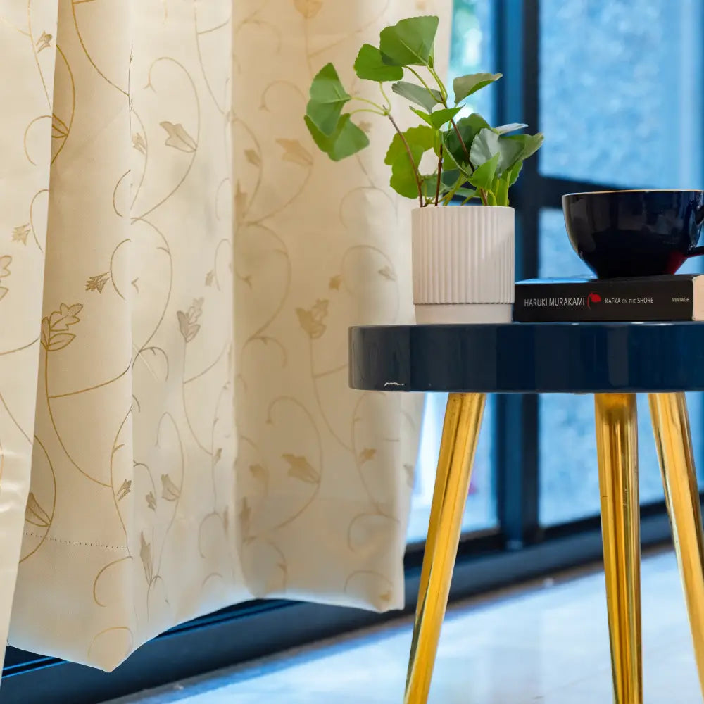 Urban Space -Home Furnishing Store Gold Foil Printed 80-85% Blackout Curtains - Pack of 1 - Pack of 1 Curtain - Vine- Beige