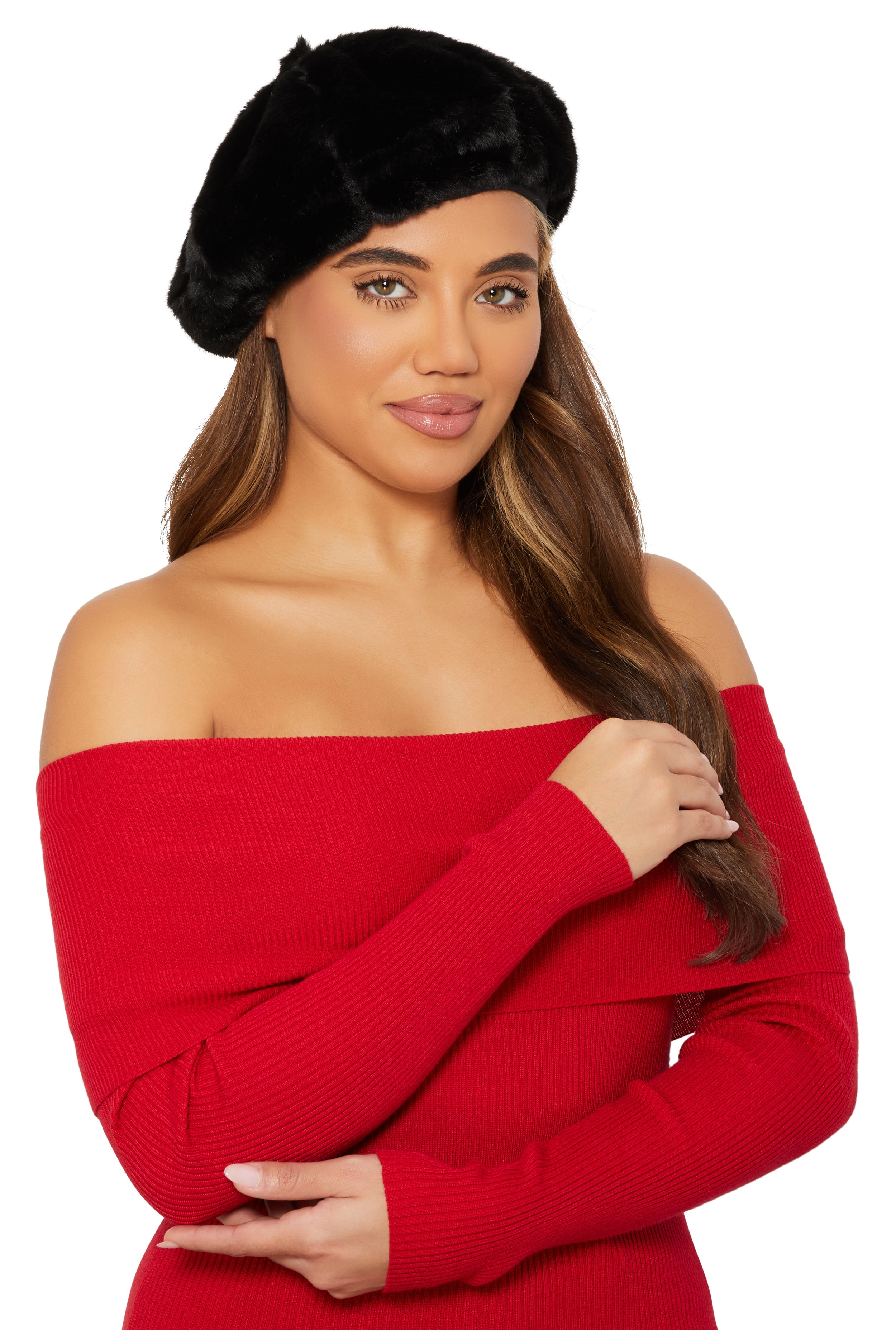 Rainbow Shops Faux Fur French Beret – Women's