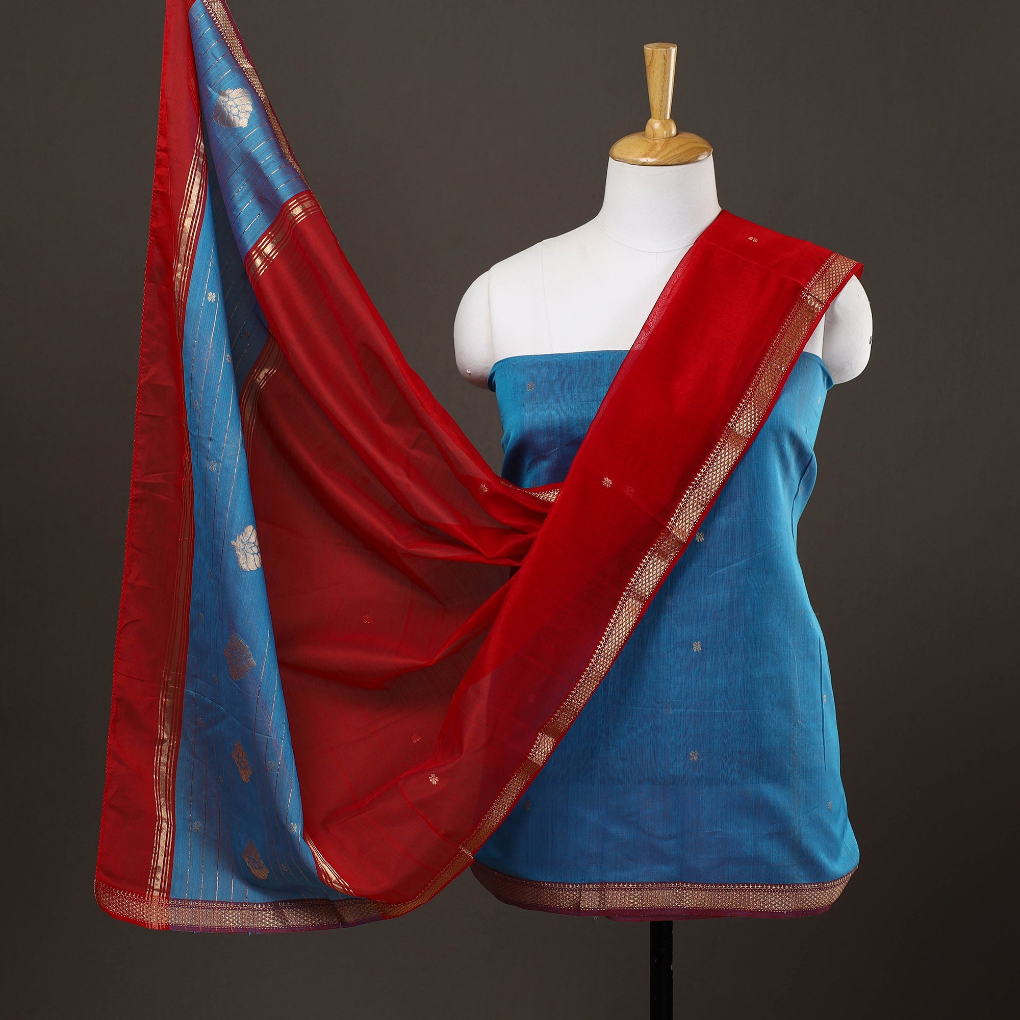 ITOKRI CRAFTS INITIATIVE Blue - 3pc Handloom Nakshi Zari Chanderi Silk Dress Material 06